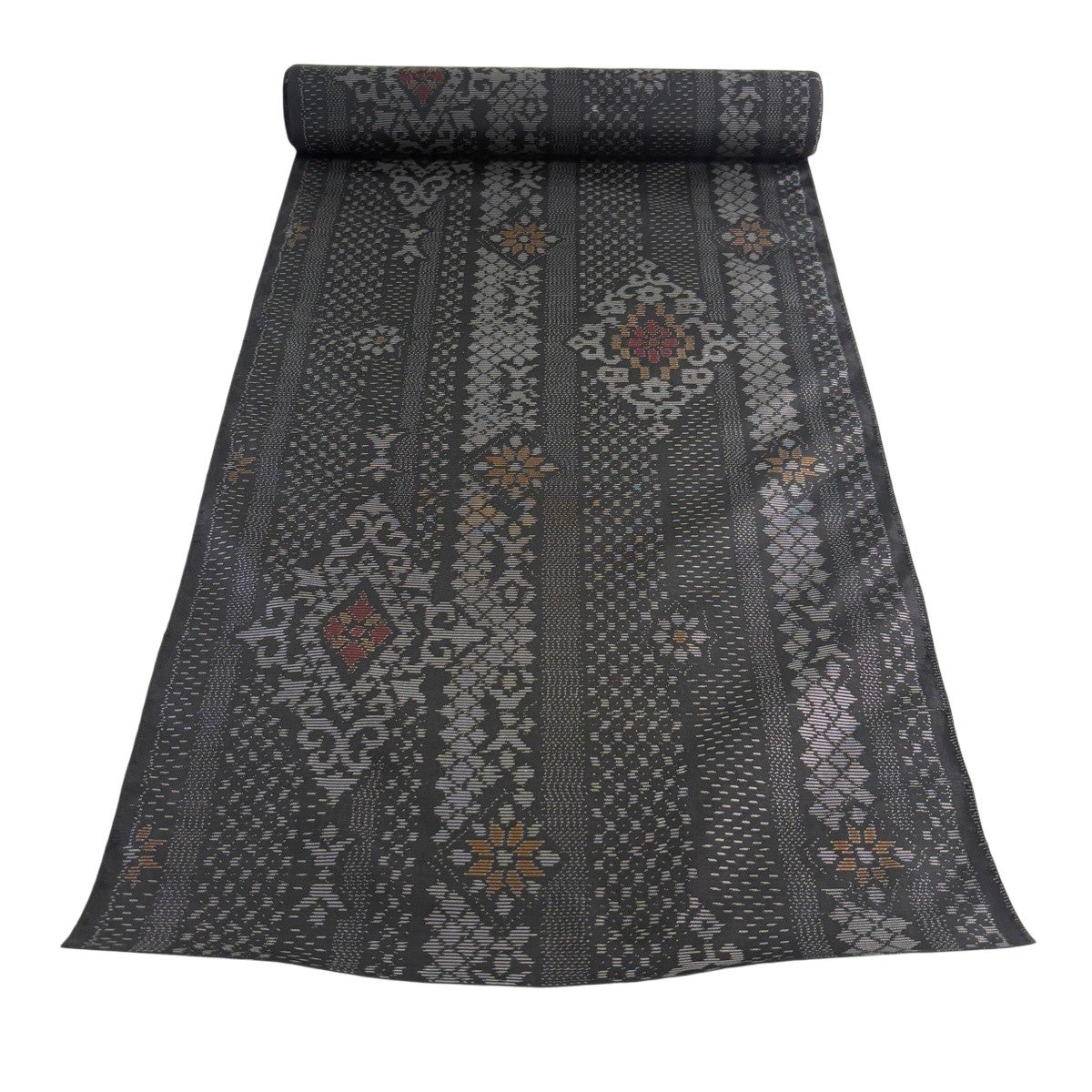 反物 秀品 紬 花菱 縞 墨色 正絹｜中古・古着・リサイクル着物通販