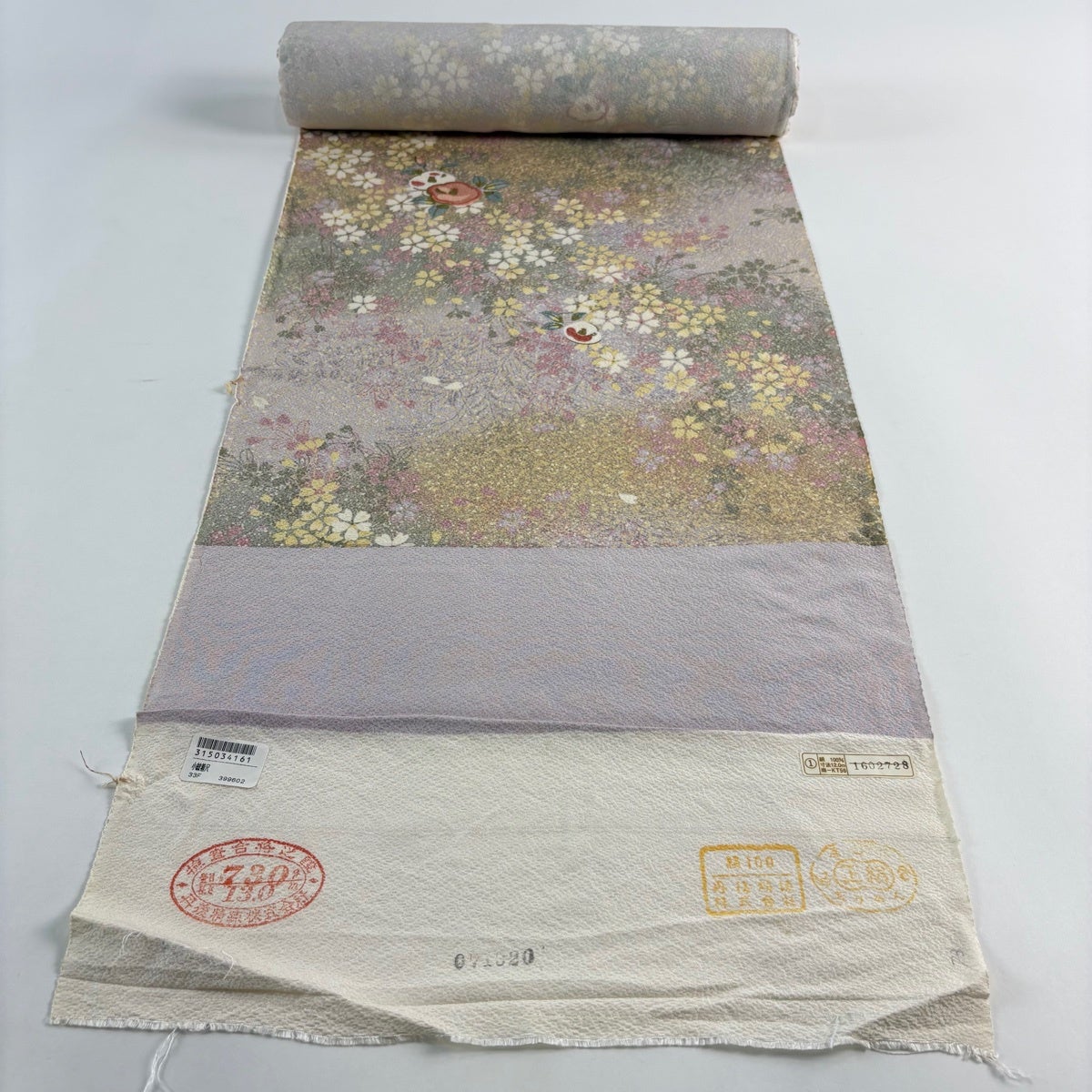 反物 秀品 小紋 椿 桜 金彩 灰紫 正絹｜中古・古着・リサイクル着物