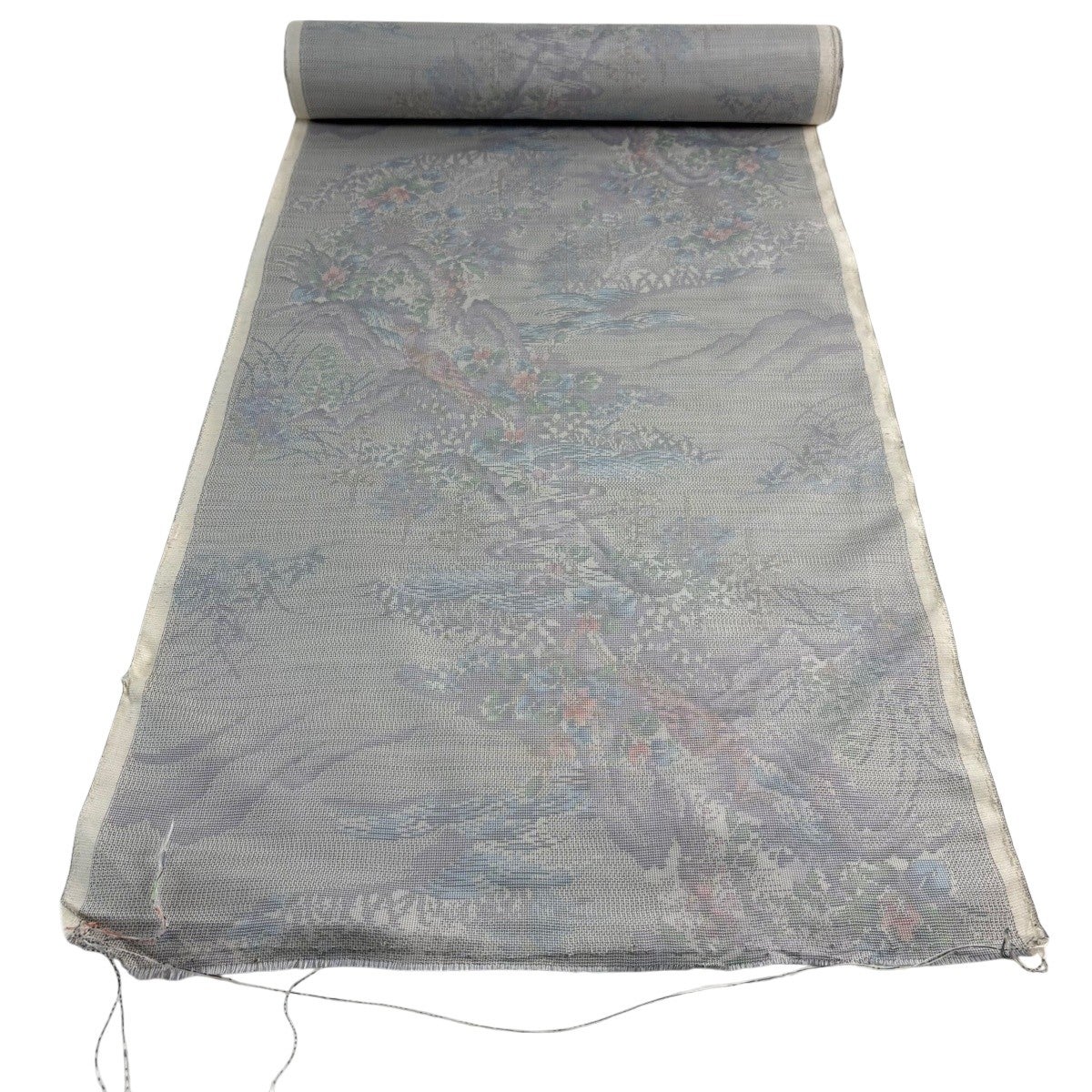 反物 秀品 紬 草花 波 灰色 正絹｜中古・古着・リサイクル着物通販