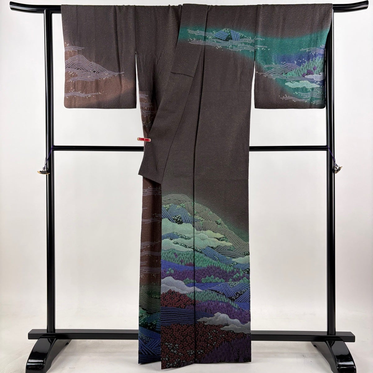 訪問着 身丈163cm 裄丈67cm M 袷 滝泰 落款あり 樹木 風景 金通し 刺繍