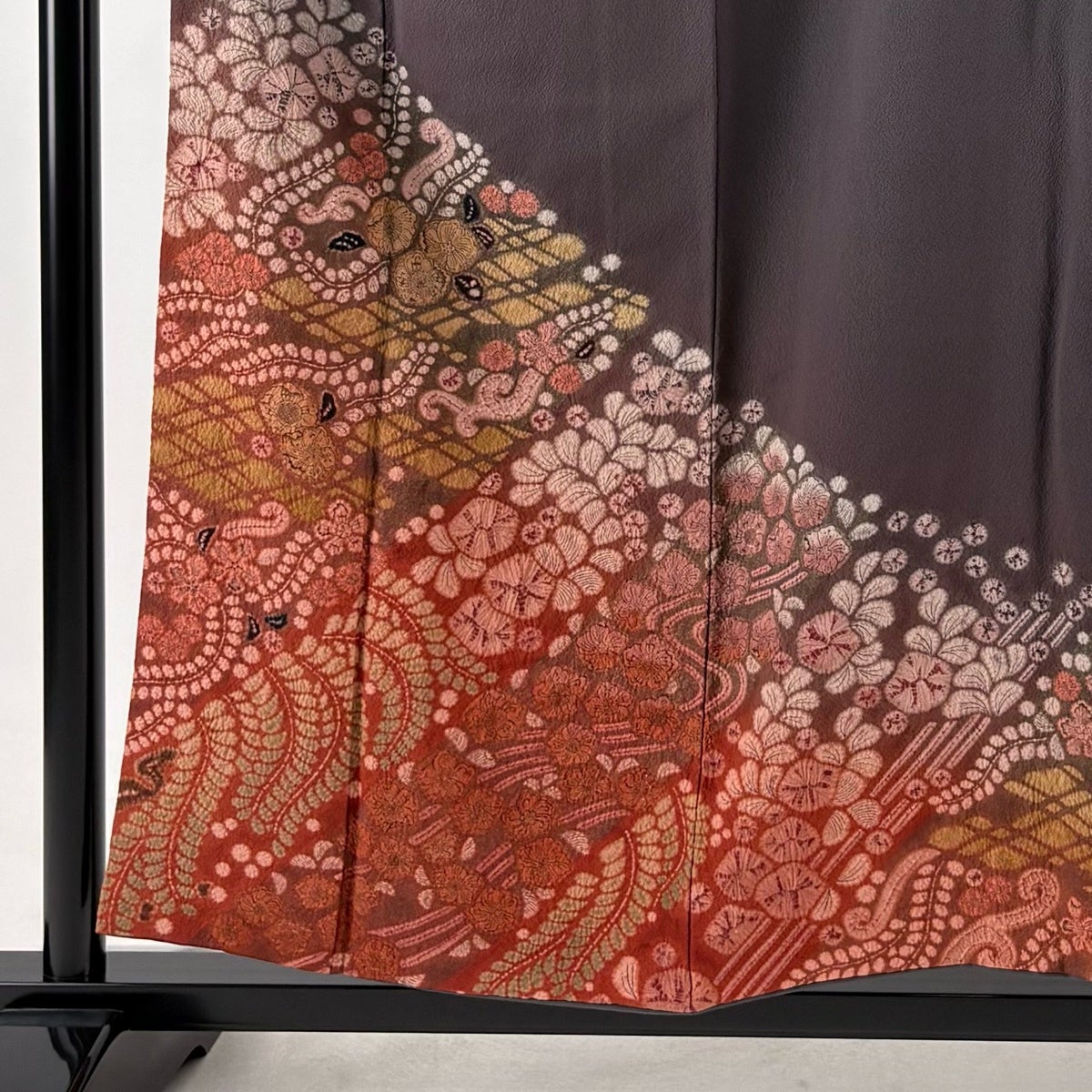 訪問着 身丈156cm 裄丈62cm S 袷 滝泰 落款あり 辻が花 金彩 茶紫 正絹