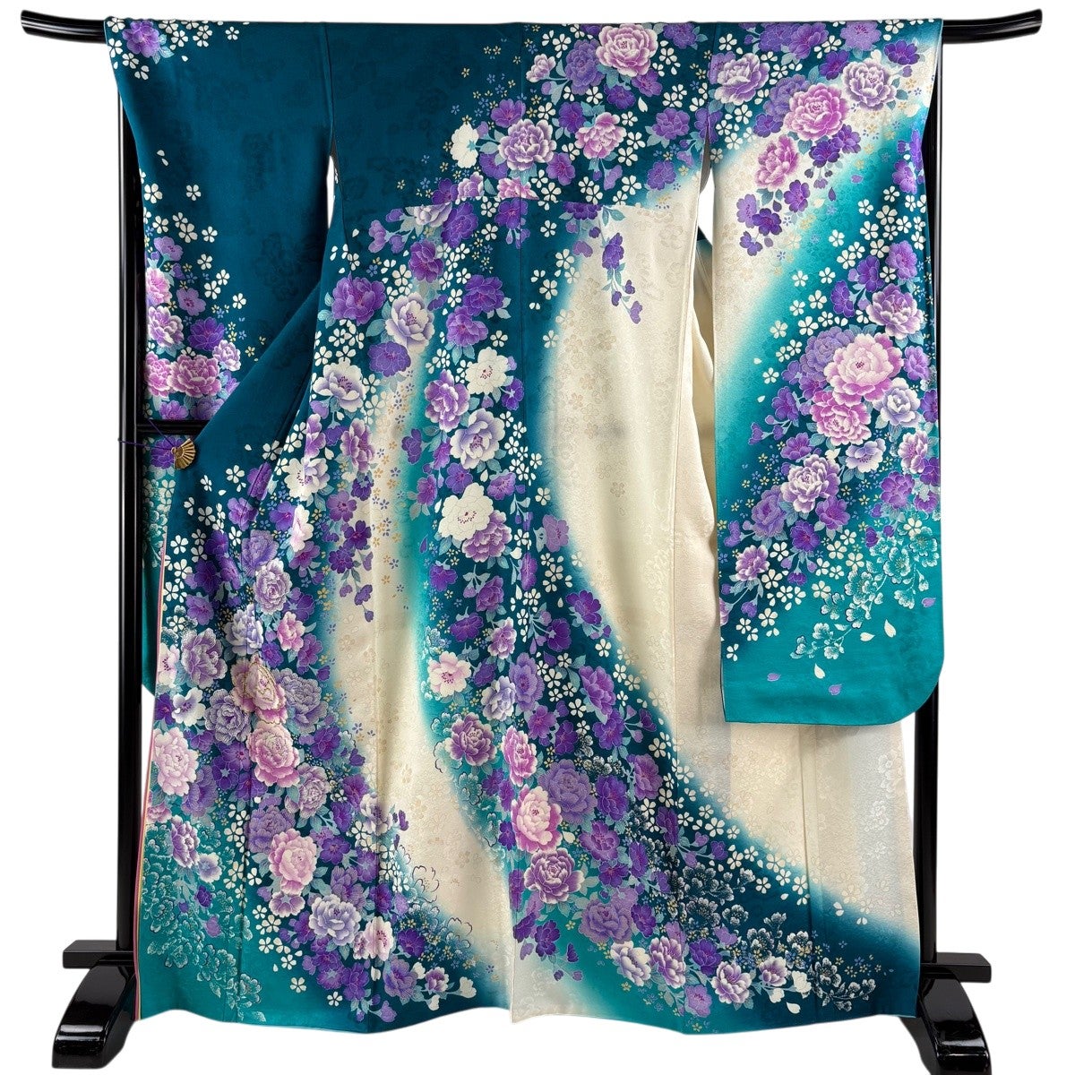 美品】 振袖 身丈166cm 裄丈66.5cm M 袷 桂由美 落款あり 草花 箔
