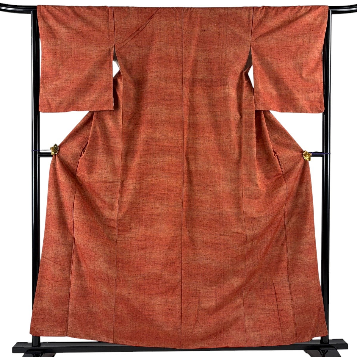 紬 身丈158.5cm 裄丈65cm M 袷 幾何学模様 茜色 正絹 優品｜中古・古着