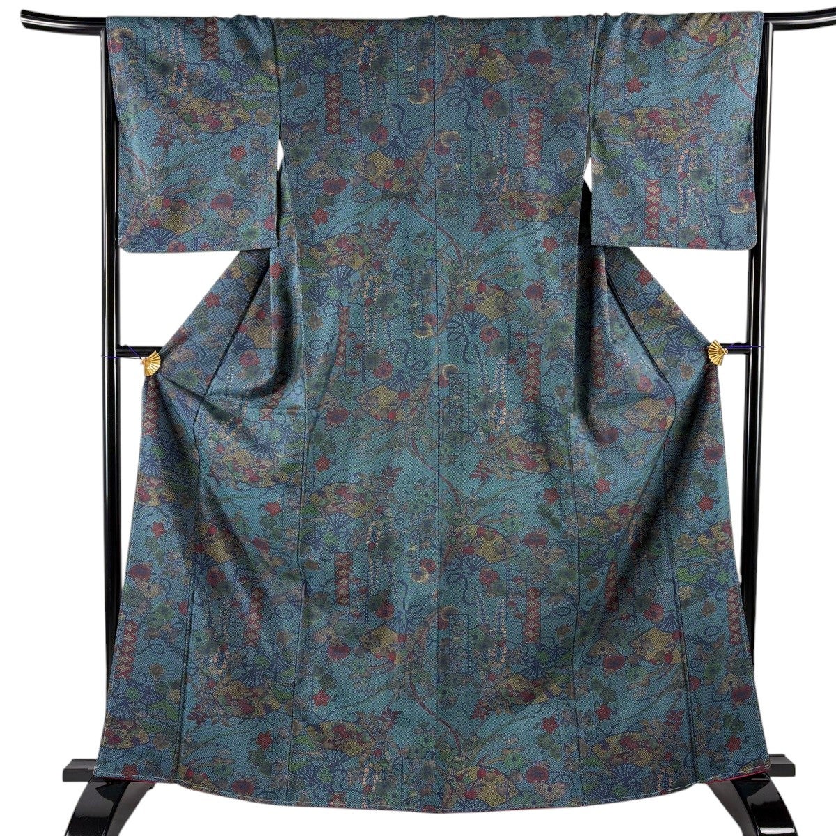 美品】 小紋 身丈160.5cm 裄丈67cm M 袷 紬地 幾何学 絞り 茶色 正絹