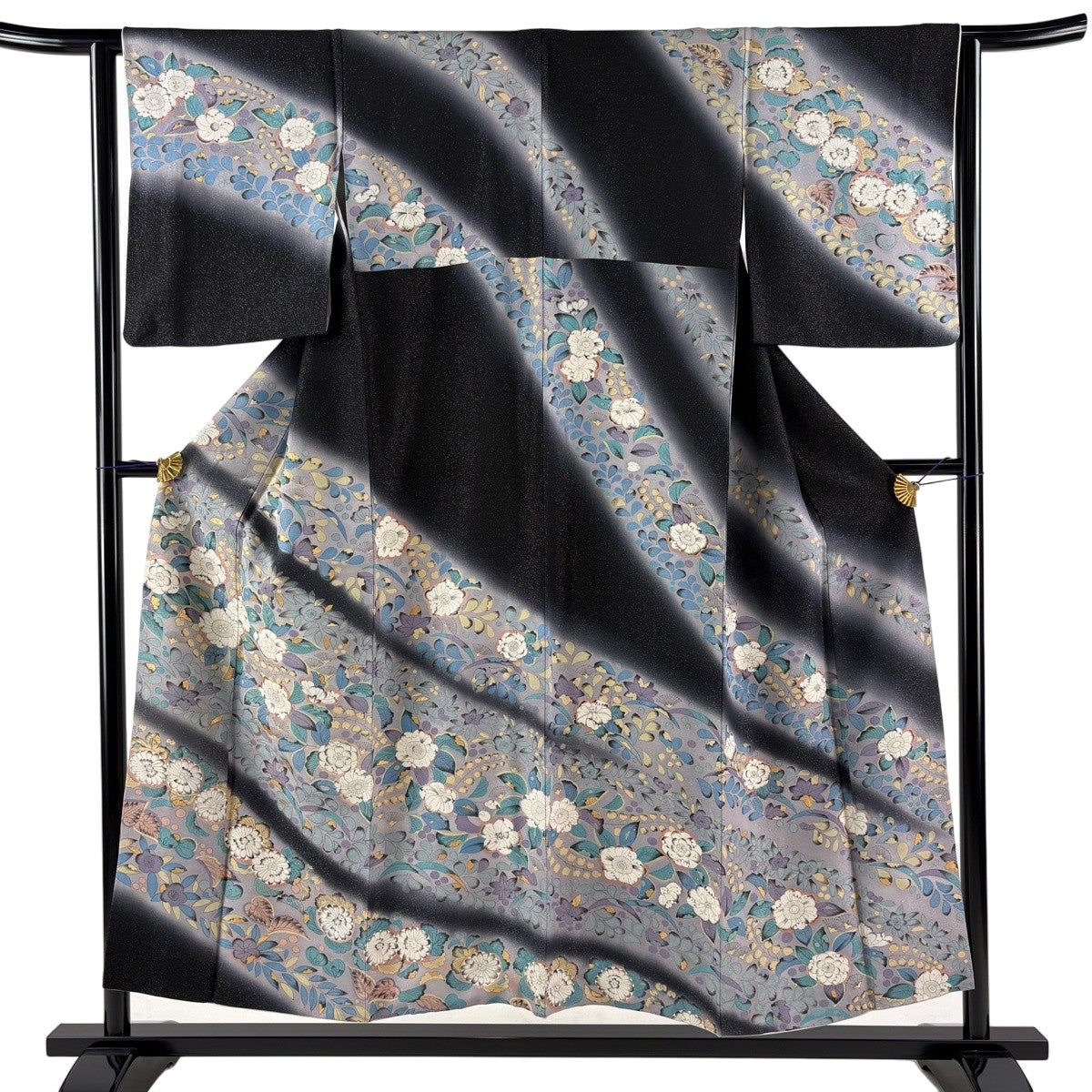美品】 訪問着 身丈153cm 裄丈62cm S 袷 辻が花柄 銀通し 金彩 黒 正絹