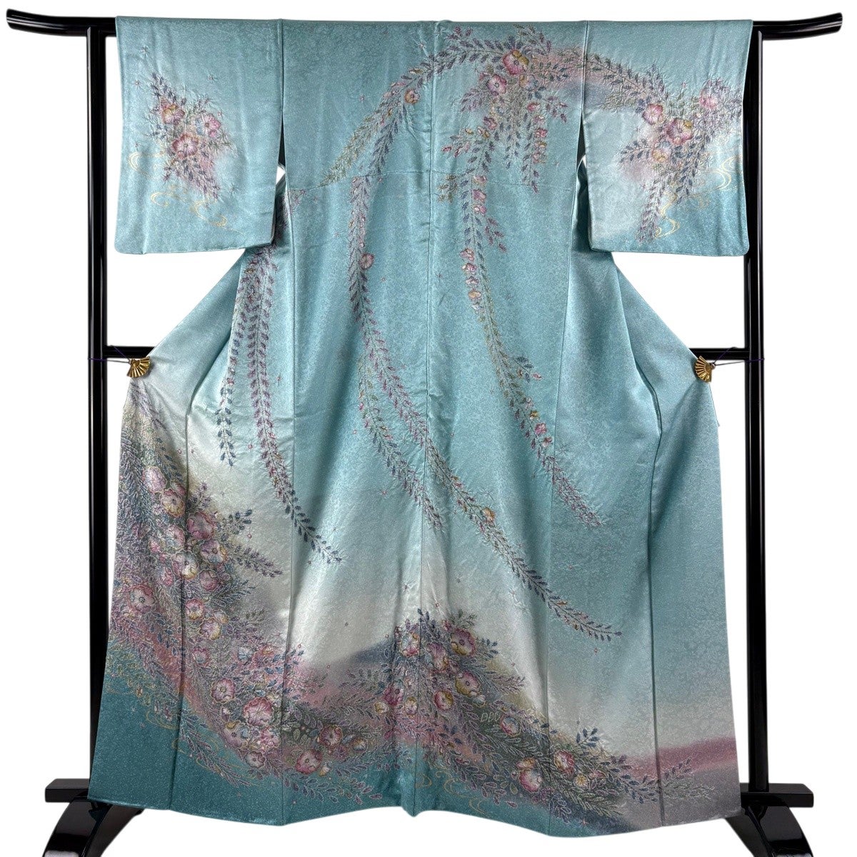 美品】 訪問着 身丈162cm 裄丈63cm S 袷 辻が花 流水 金彩 ぼかし 水色