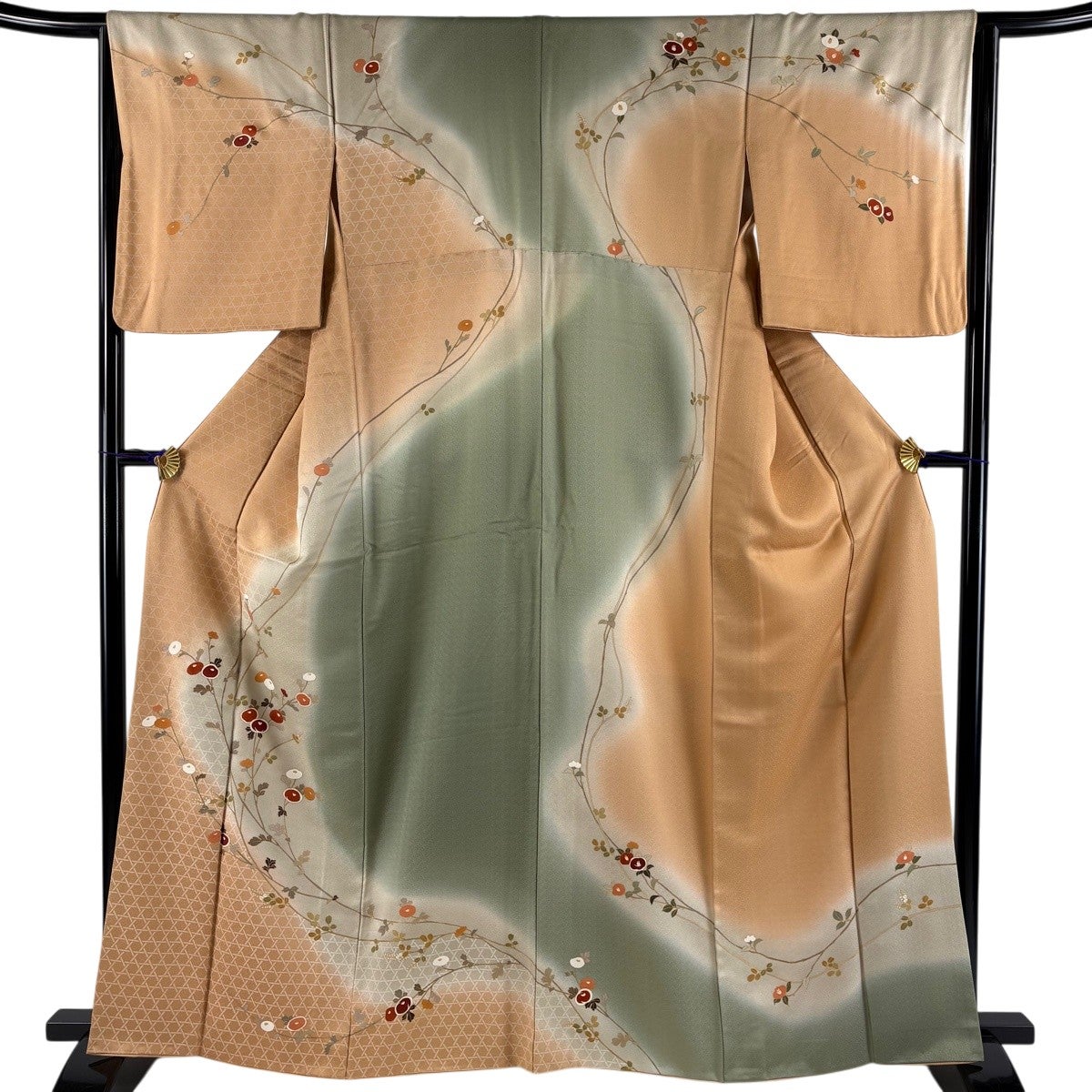 訪問着 身丈162cm 裄丈64cm M 袷 万寿菊 籠目 金彩 ぼかし 薄オレンジ