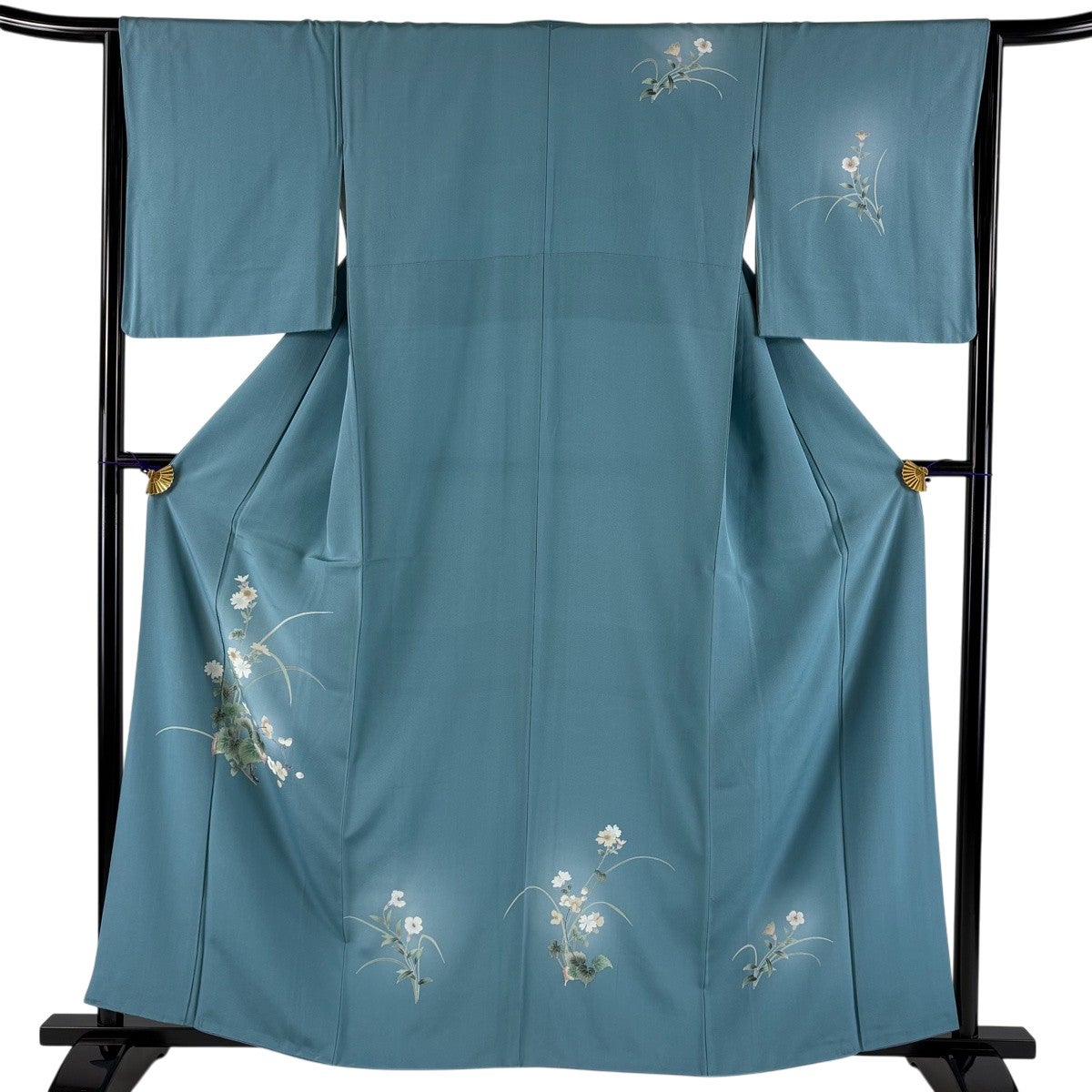 付下げ 身丈160cm 裄丈64cm M 袷 草花 ぼかし 水色 正絹 秀品｜中古