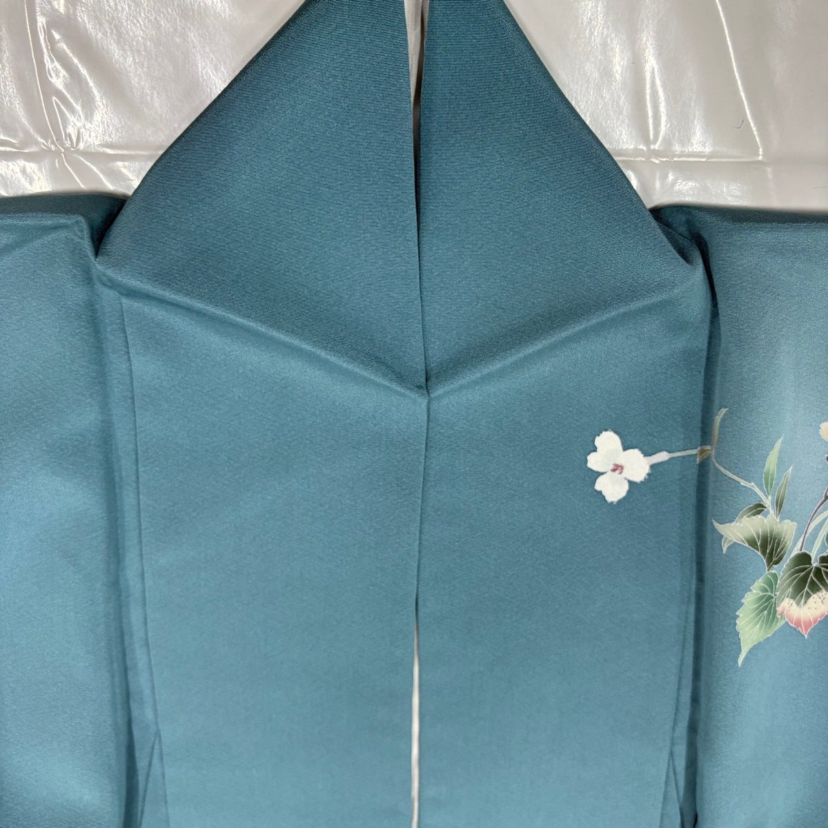 付下げ 身丈160cm 裄丈64cm M 袷 草花 ぼかし 水色 正絹 秀品｜中古