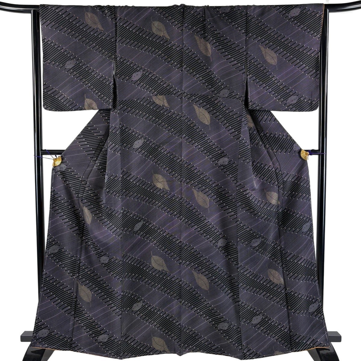 小紋 身丈160cm 裄丈66.5cm M 袷 椿 青灰色 正絹 優品｜中古・古着