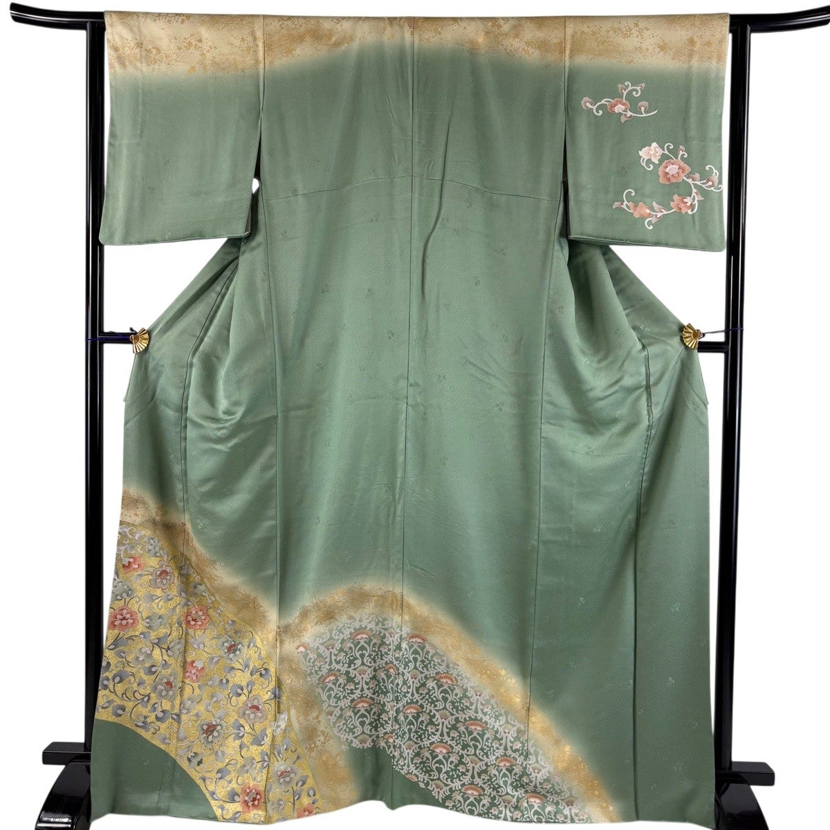 訪問着 身丈167cm 裄丈62.5cm S 袷 花唐草 箔ちらし 金糸 金彩 薄緑