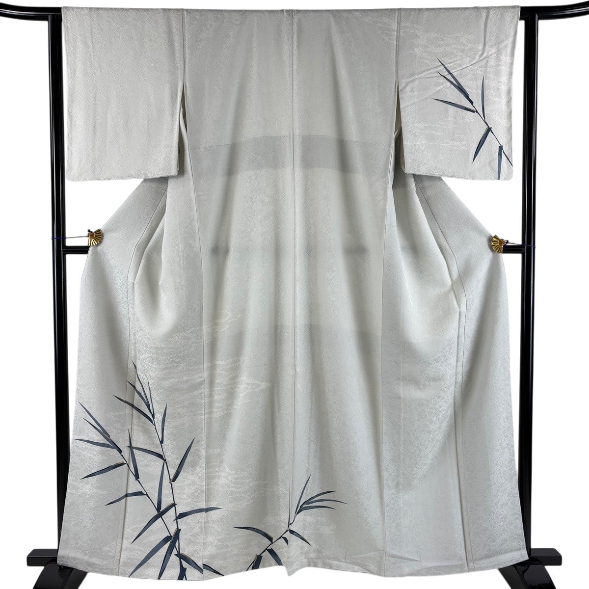 美品】 訪問着 身丈161cm 裄丈63cm S 袷 鈴乃屋 葉柄 波 金銀彩 灰緑