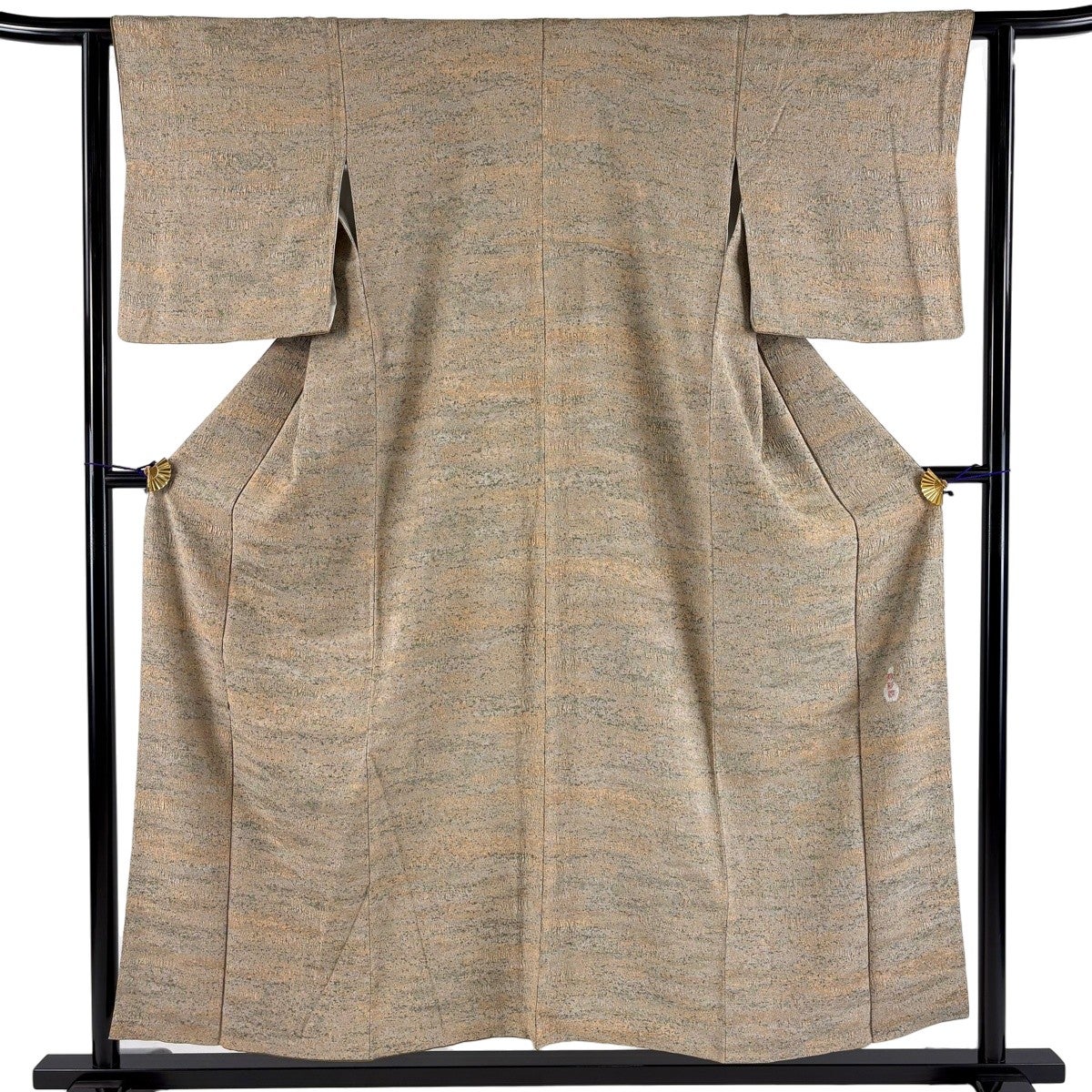 美品】 小紋 身丈154.5cm 裄丈61cm S 袷 陶彩染 幾何学模様 薄茶色