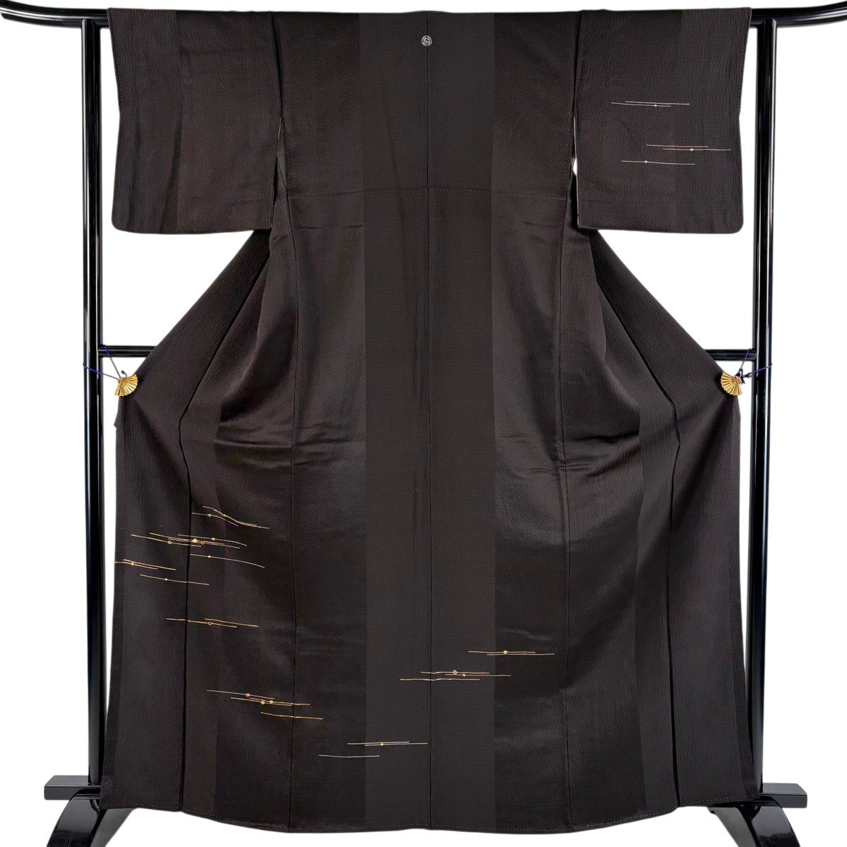 付下げ 身丈165cm 裄丈62cm S 袷 菱 縞 金糸 金彩 焦茶色 正絹 秀品 一