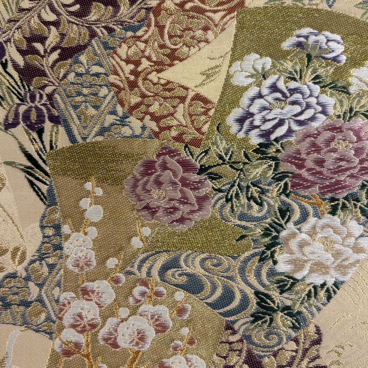 美品】 袋帯 秀品 梅 草花 金銀糸 箔 ベージュ 六通 正絹｜中古・古着