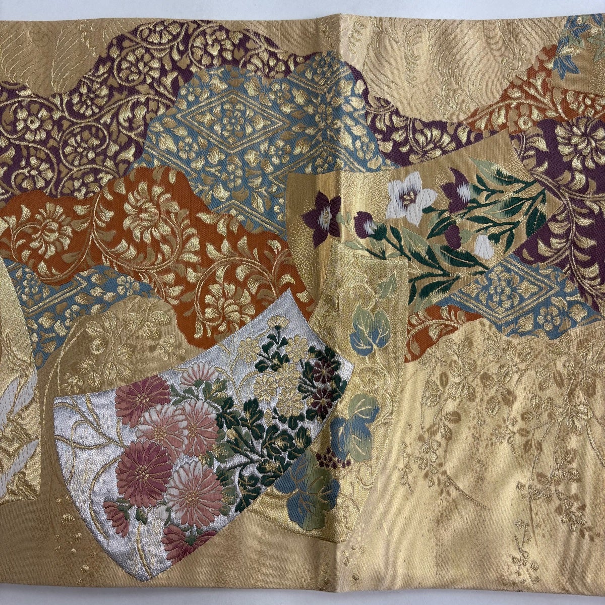 美品】 袋帯 秀品 梅 草花 金銀糸 箔 ベージュ 六通 正絹｜中古・古着