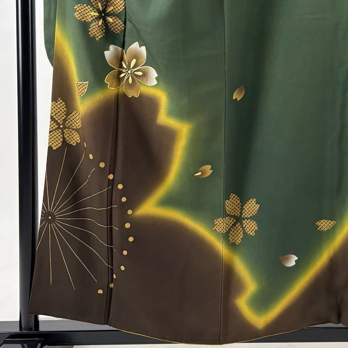 振袖 身丈157cm 裄丈63.5cm S 袷 桜 鹿子柄 金糸 金彩 茶緑色 正絹 秀