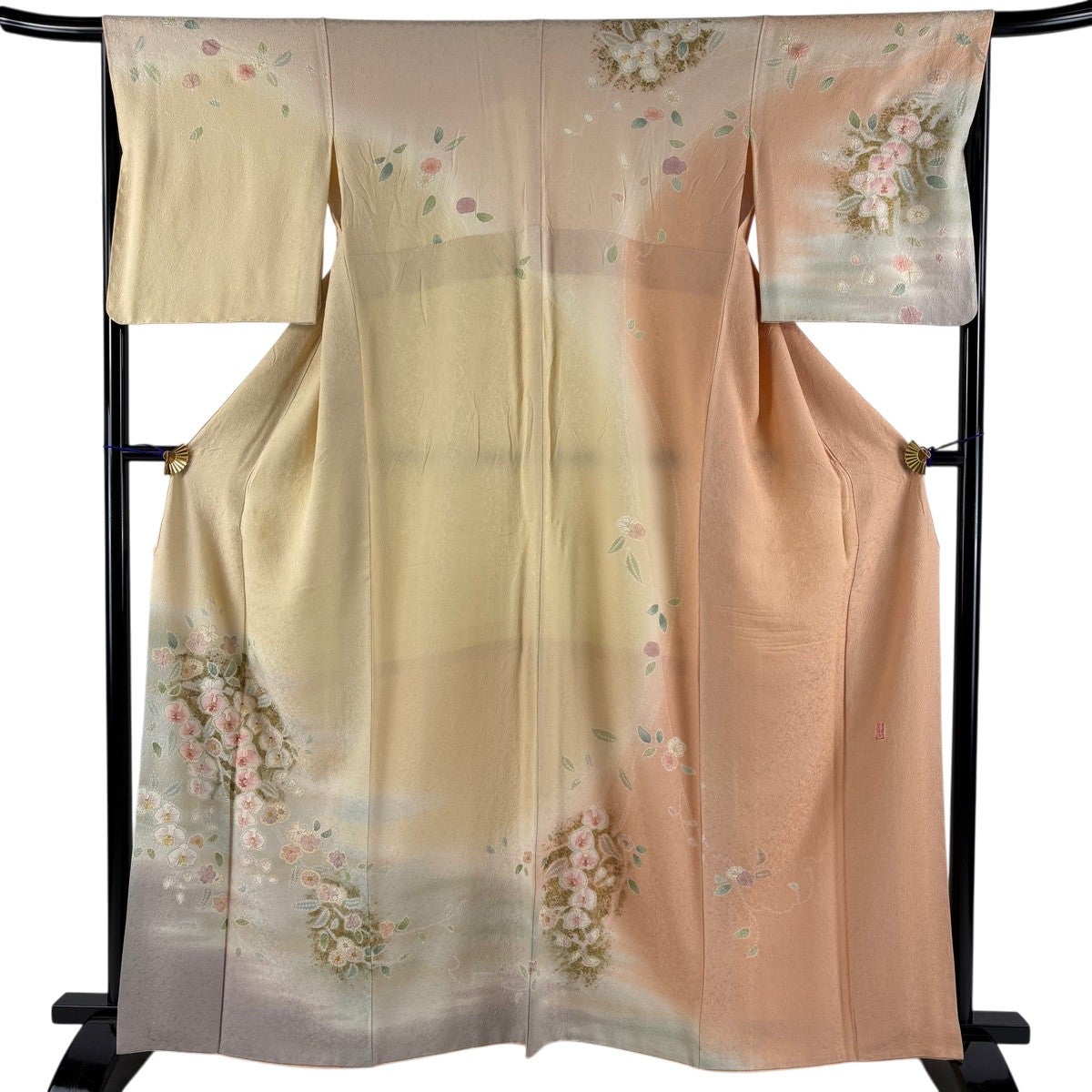 訪問着 身丈161.5cm 裄丈66.5cm M 袷 落款あり 草花 霞 金彩 ぼかし 薄