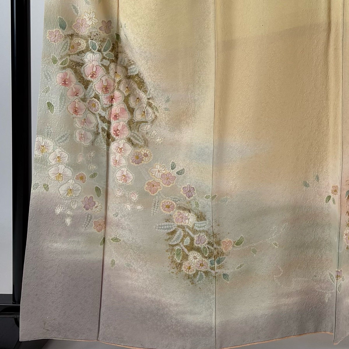 訪問着 身丈161.5cm 裄丈66.5cm M 袷 落款あり 草花 霞 金彩 ぼかし 薄