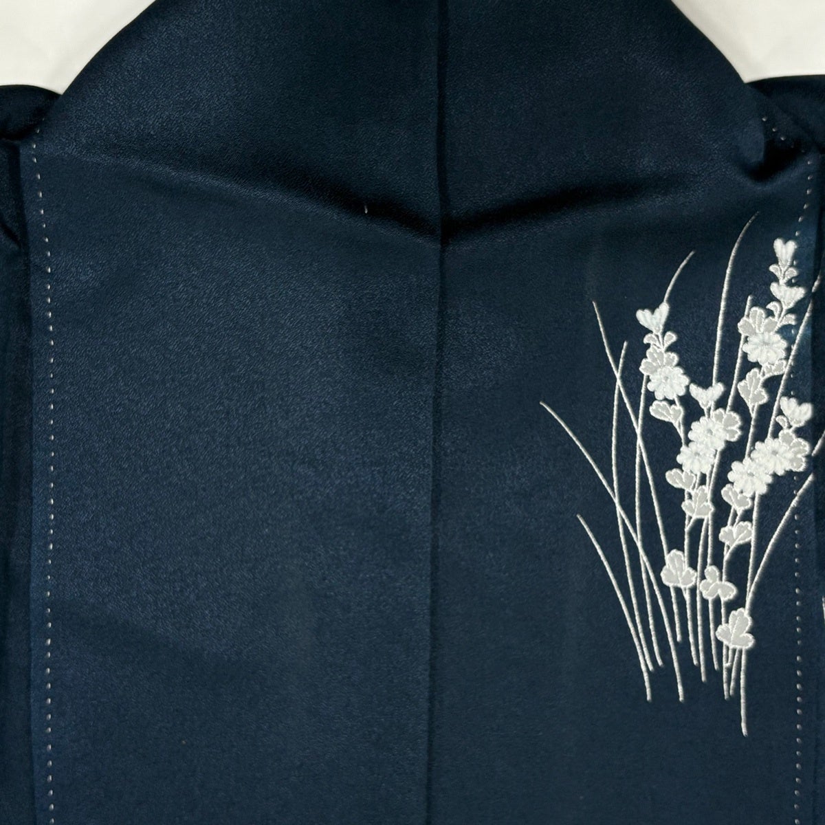 訪問着 身丈165cm 裄丈64cm M 袷 菊 銀彩 箔 紺色 正絹 秀品｜中古