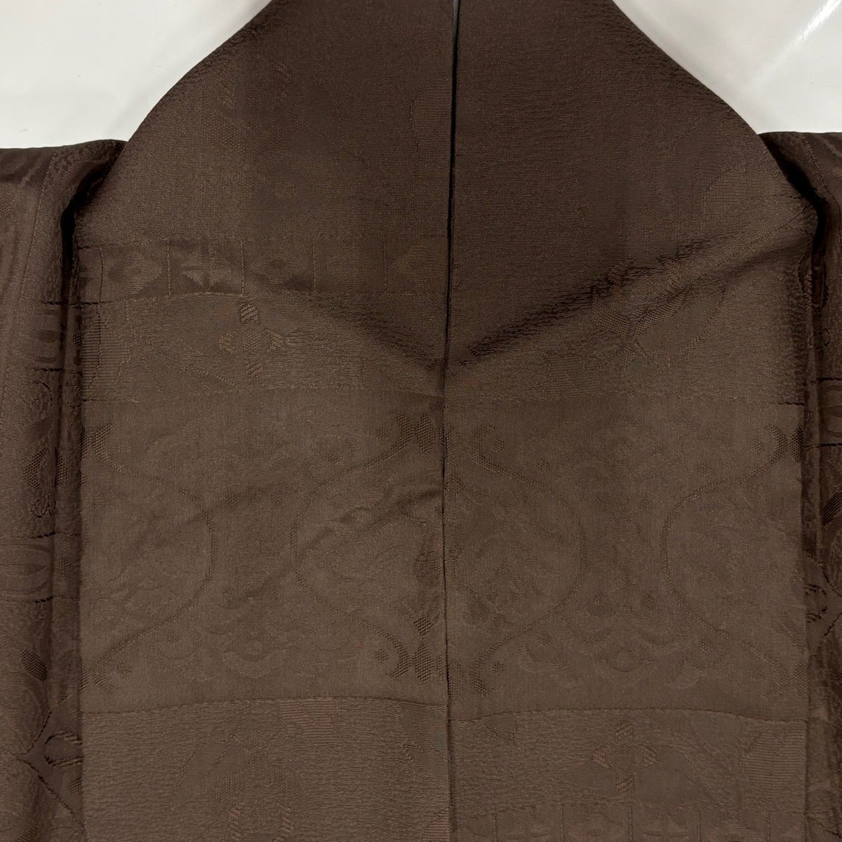 美品】 付下げ 身丈162cm 裄丈64.5cm M 袷 鳥 葉柄 金糸 茶色 正絹 秀