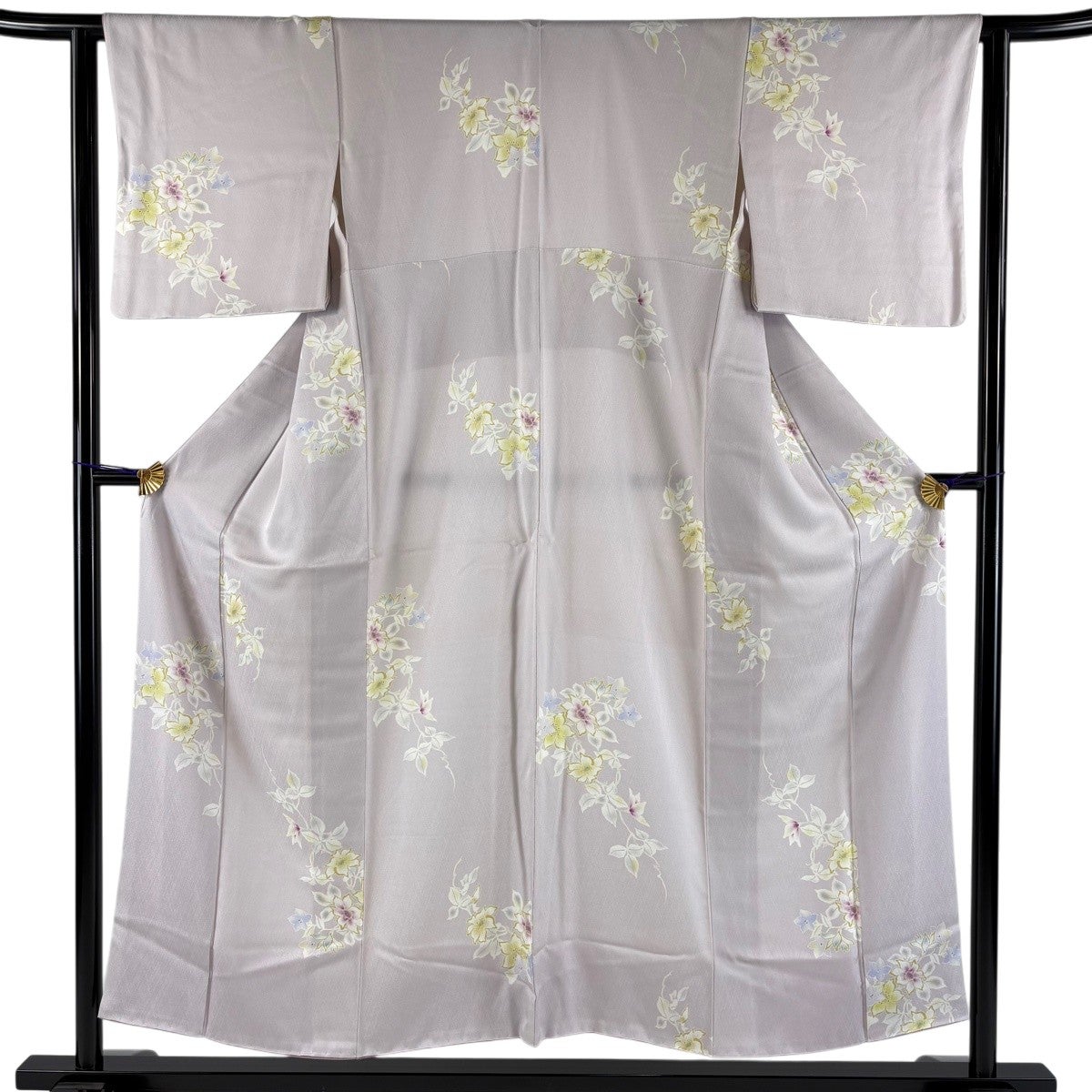 小紋 身丈152.5cm 裄丈62.5cm S 袷 草花 地紋 薄紫 正絹 秀品｜中古