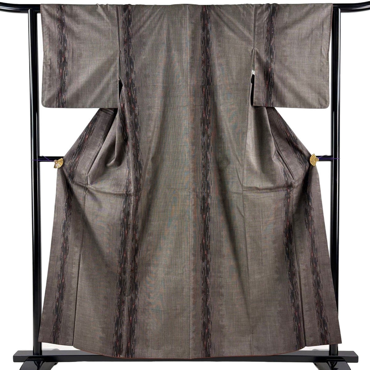 紬 身丈157cm 裄丈63cm S 袷 幾何学 焦茶色 正絹 秀品｜中古・古着