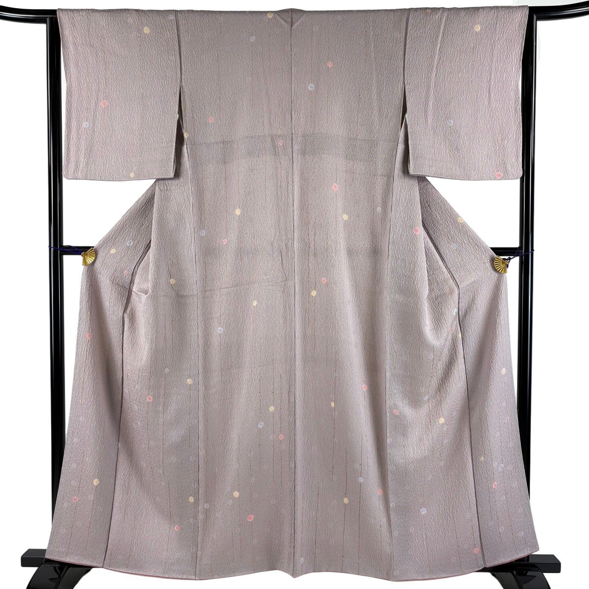 美品】 小紋 身丈162cm 裄丈63.5cm S 袷 雲文 草花 金彩 染め分け 薄紫 