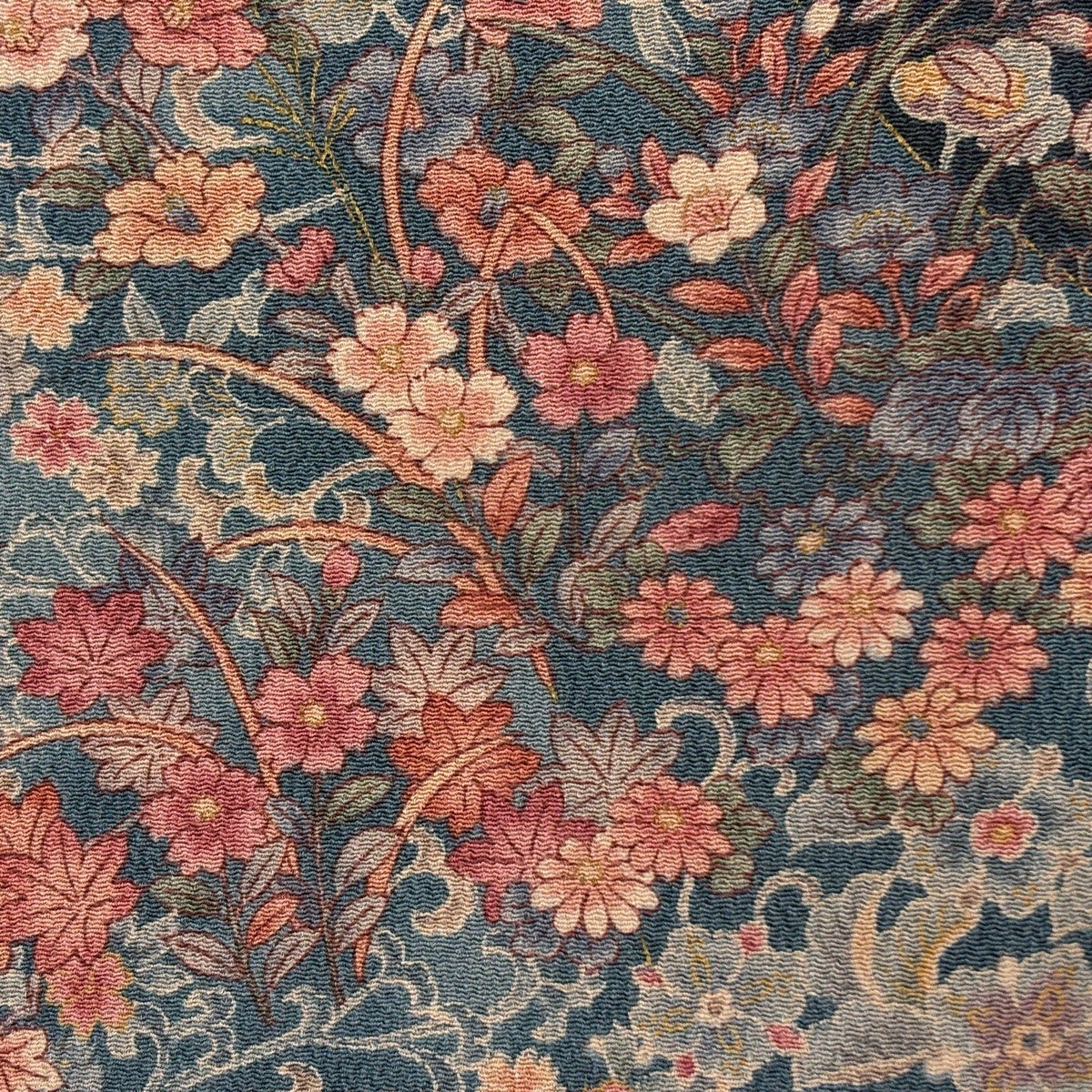 美品】 小紋 身丈160cm 裄丈64.5cm M 袷 草花 縮緬 紺色 正絹 優品