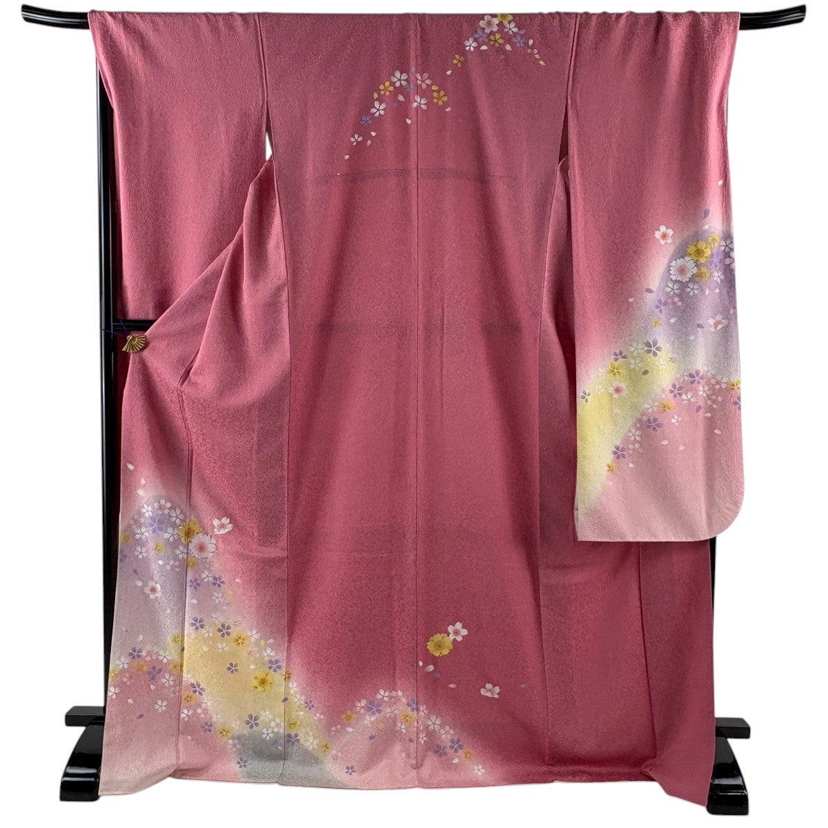 振袖 身丈174cm 裄丈69.5cm L 袷 桜 山並み 銀糸 金通し ピンク 正絹