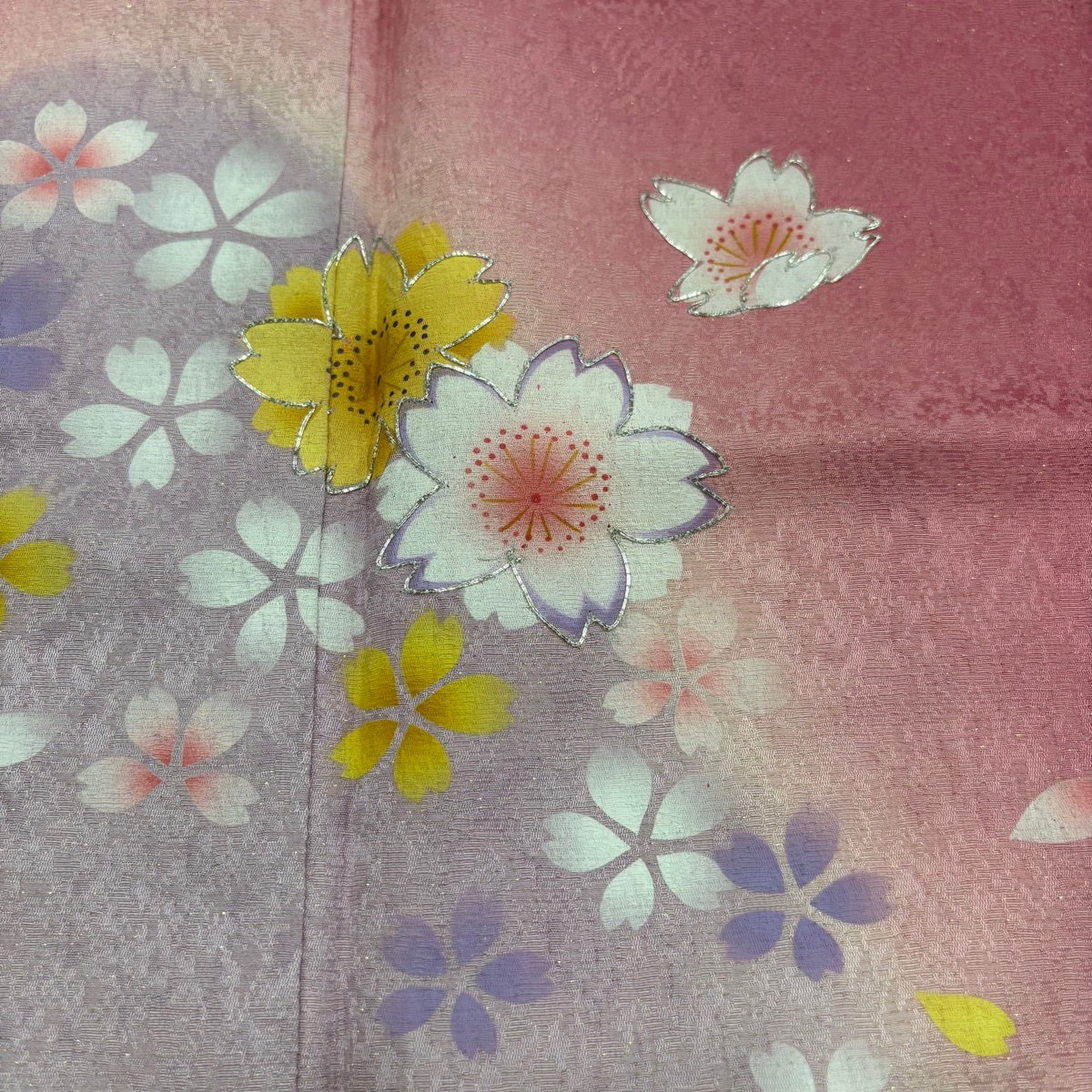 振袖 身丈174cm 裄丈69.5cm L 袷 桜 山並み 銀糸 金通し ピンク 正絹