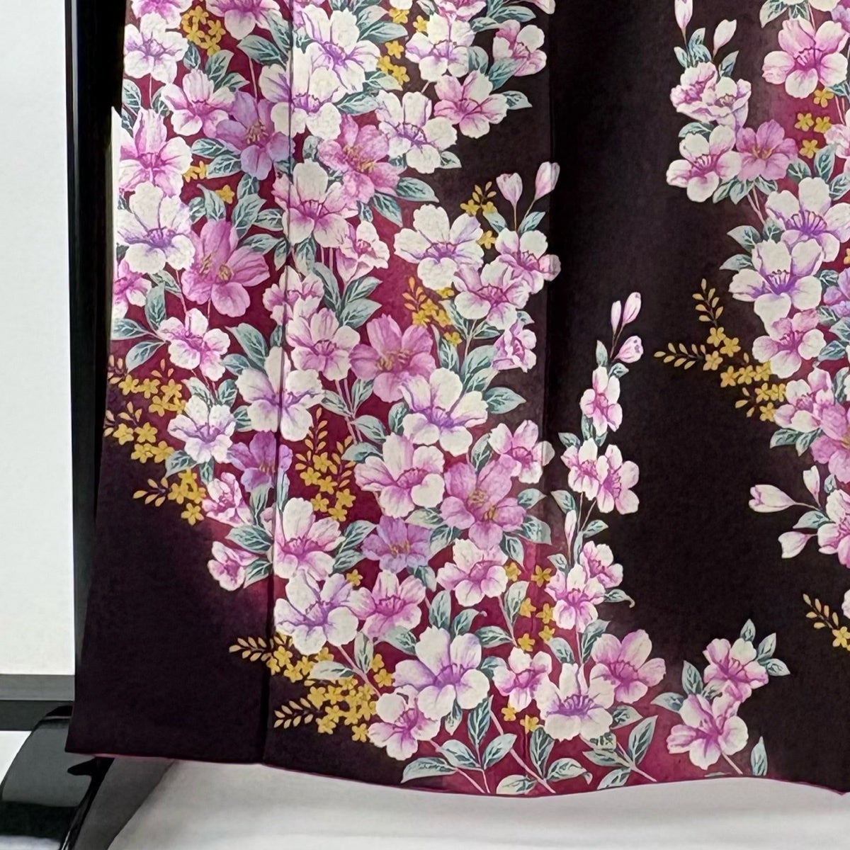 美品】 振袖 身丈162.5cm 裄丈66.5cm M 袷 草花 ぼかし 茶紫 正絹 名品