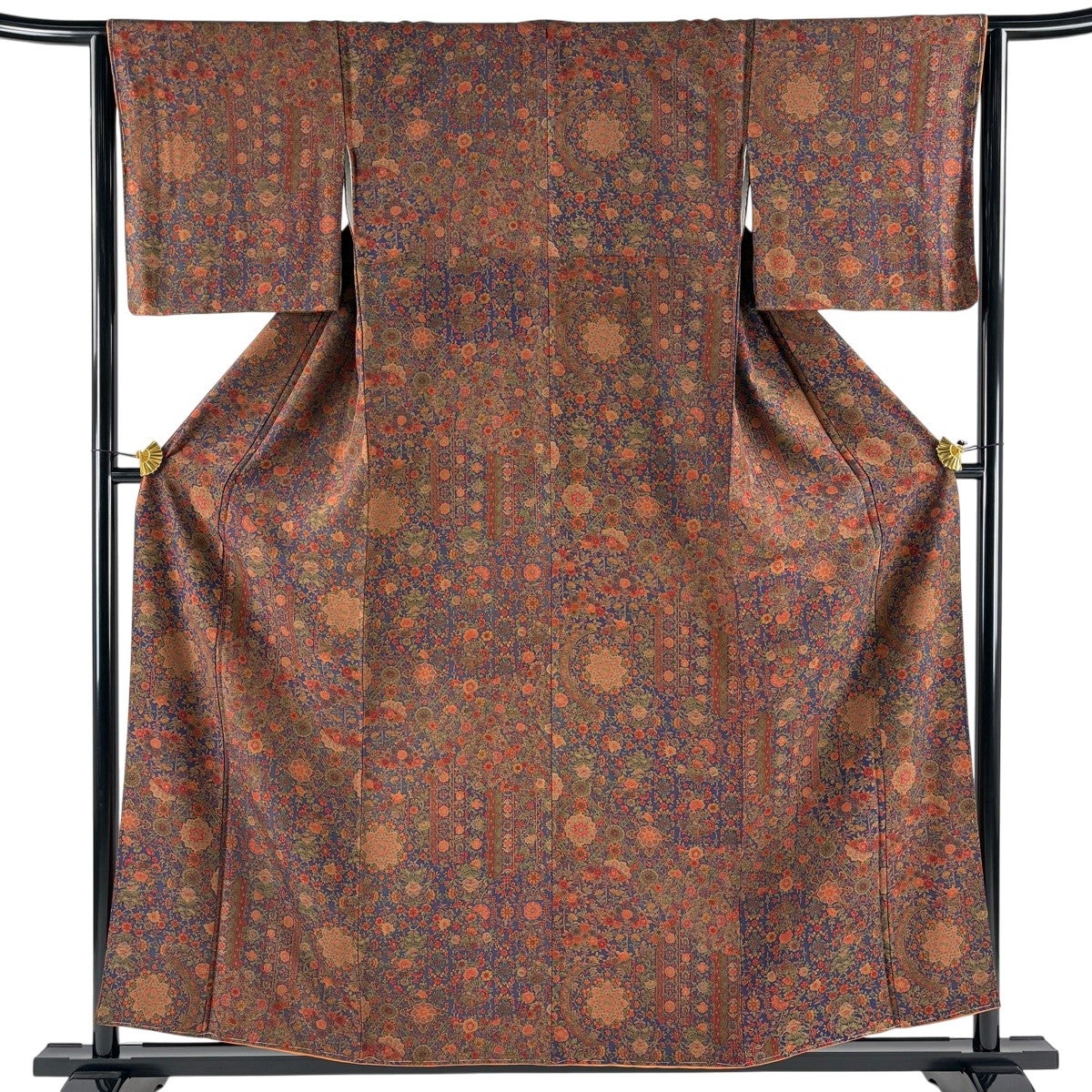 美品】 小紋 身丈156cm 裄丈64.5cm M 袷 草花 青紫 正絹 優品｜中古