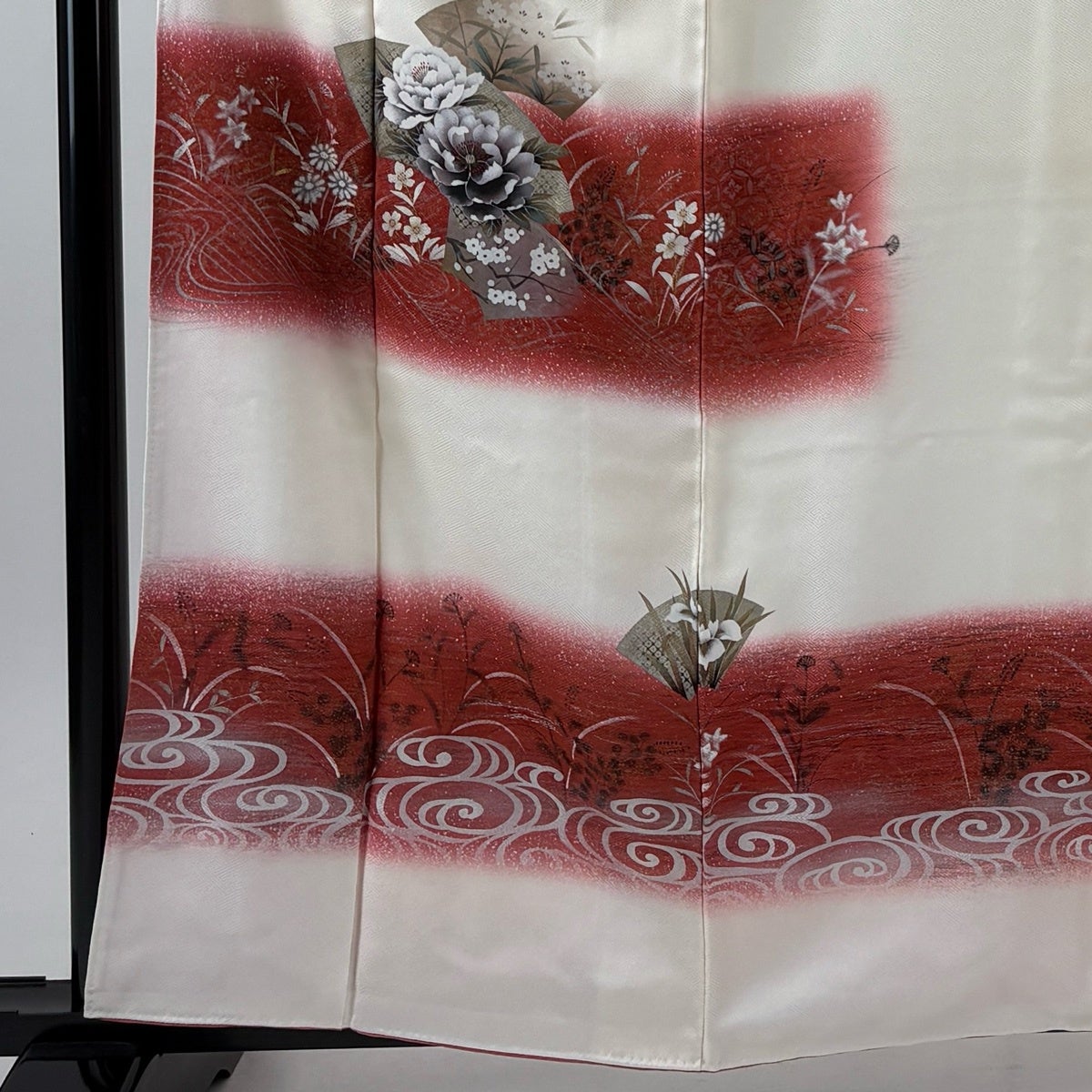 美品】 付下げ 身丈160cm 裄丈66cm M 袷 扇面 流水 金銀彩 ぼかし
