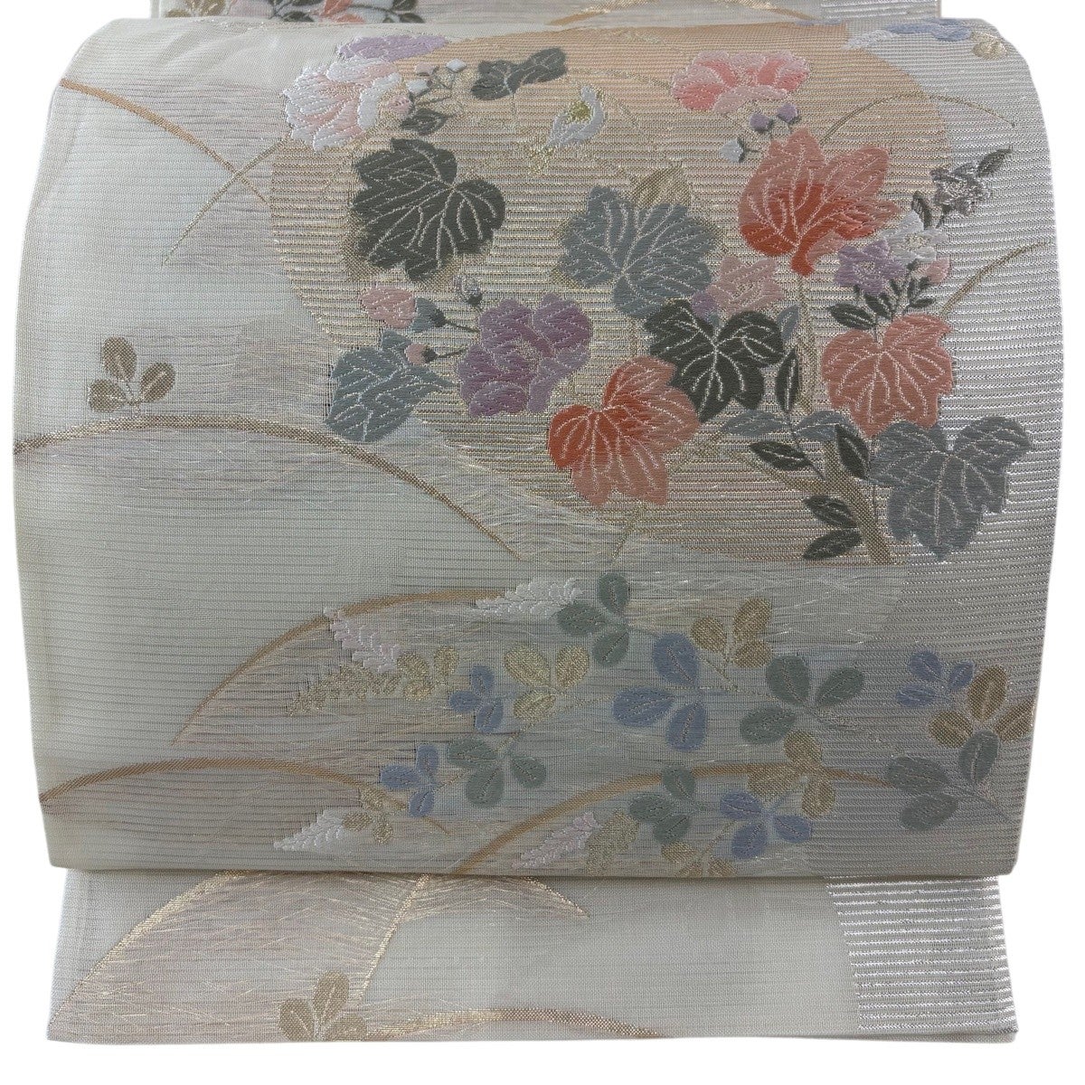 名古屋帯 名品 落款あり 夏帯 朝顔 金彩 薄緑 正絹｜中古・古着