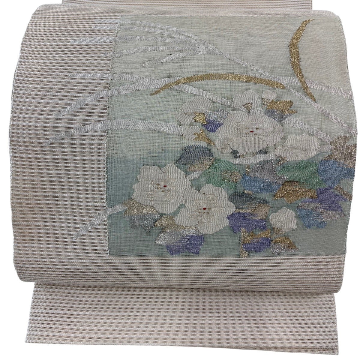 袋帯 秀品 夏帯 絽 向かい鳥 花唐草 金銀糸 ベージュ お太鼓柄 正絹