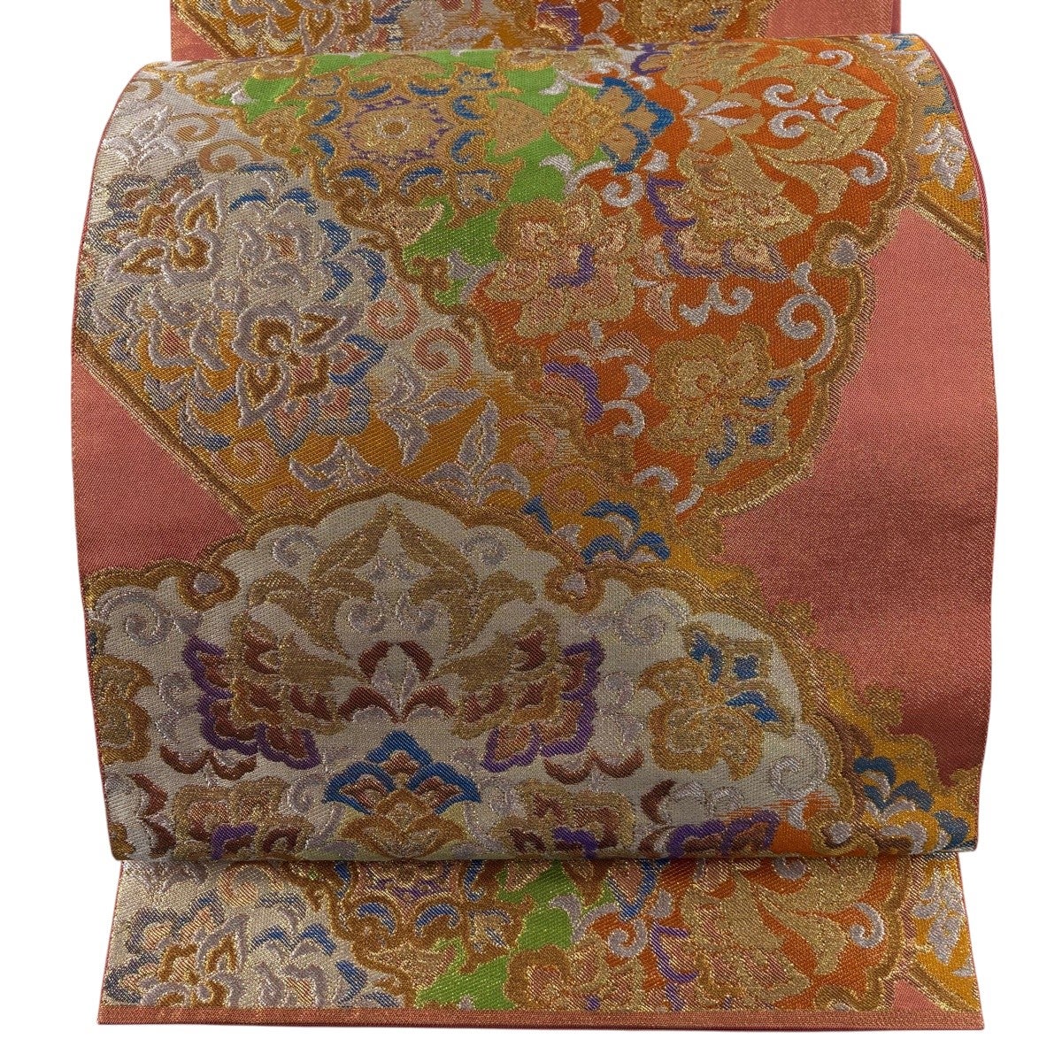 袋帯 秀品 川島織物 落款あり 関西仕立て 華文 鳳凰 金銀糸 箔 黄緑色