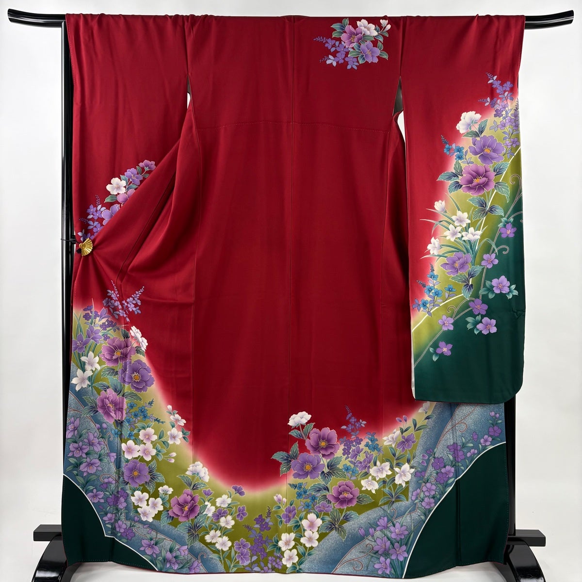 振袖 身丈162.5cm 裄丈68cm 正絹 秀品 【中古】 振袖 身丈162.5cm 裄丈68cm L 袷 花車 流水 金彩 灰紫 正絹 秀品