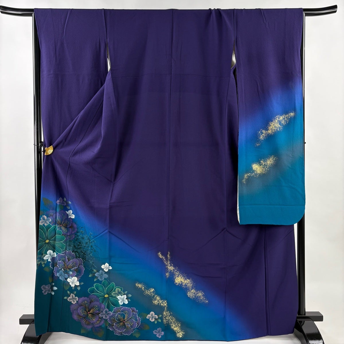 振袖 美品 秀品 身丈167cm 裄丈67cm 正絹 【中古】 振袖 身丈167.5cm 裄丈67cm M 袷 草花 金彩 ぼかし 青紫 正絹 秀品