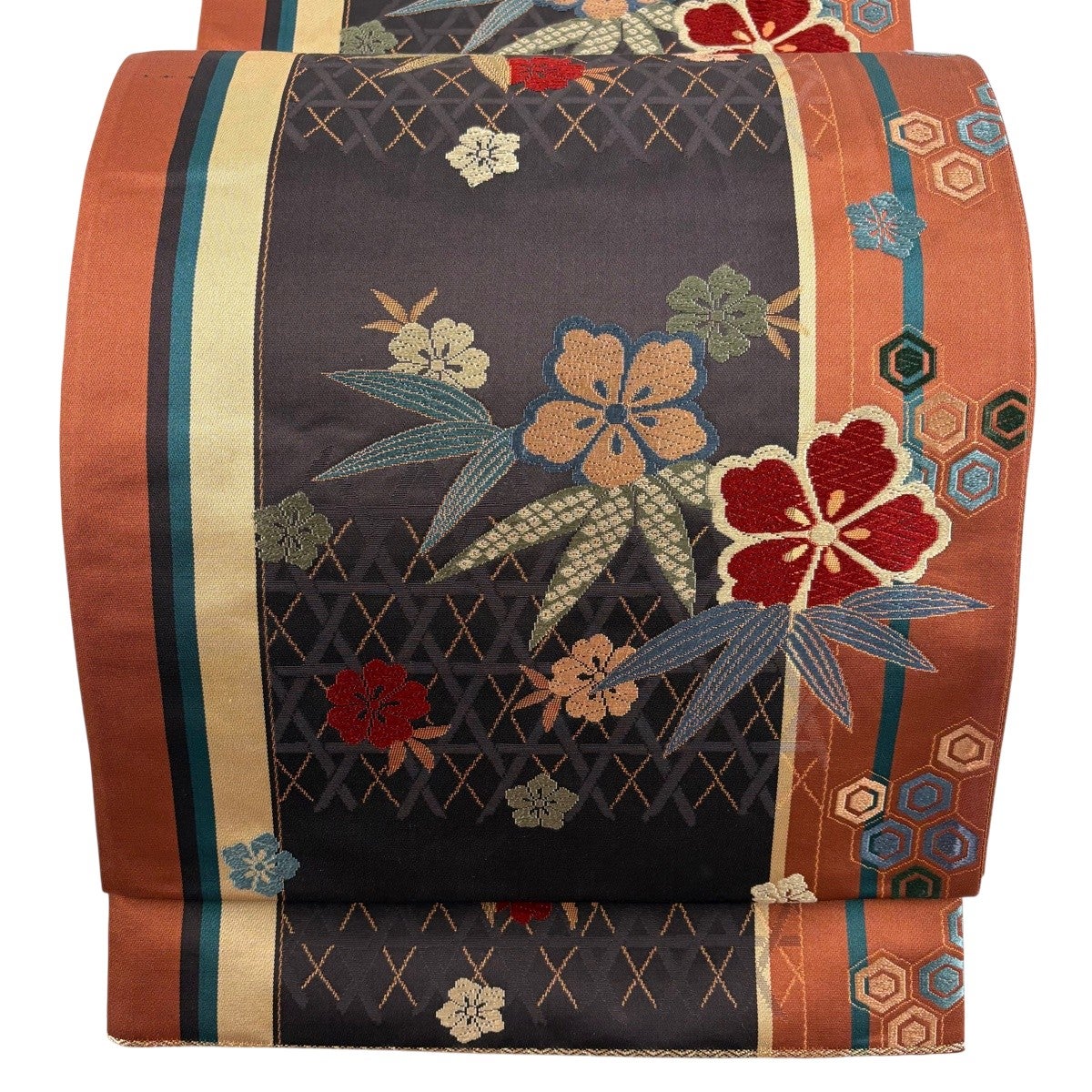 美品】 袋帯 秀品 雲文 箔 金糸 薄茶色 お太鼓柄 正絹｜中古・古着 
