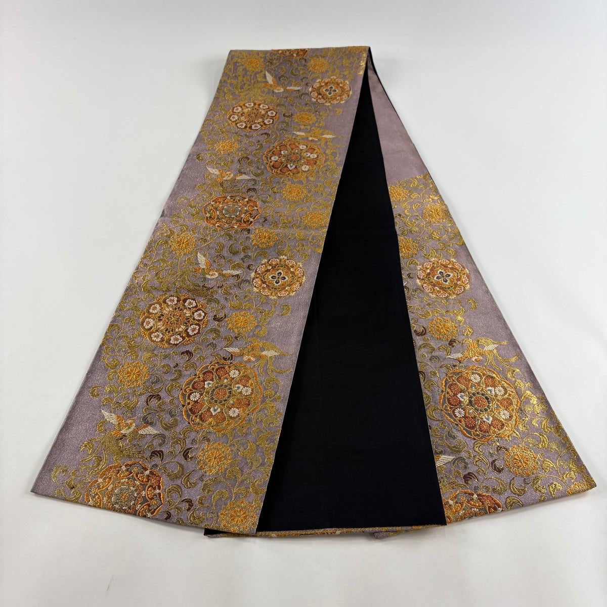 美品】 袋帯 秀品 華文 鳳凰 金糸 箔 薄紫 六通 正絹｜中古・古着