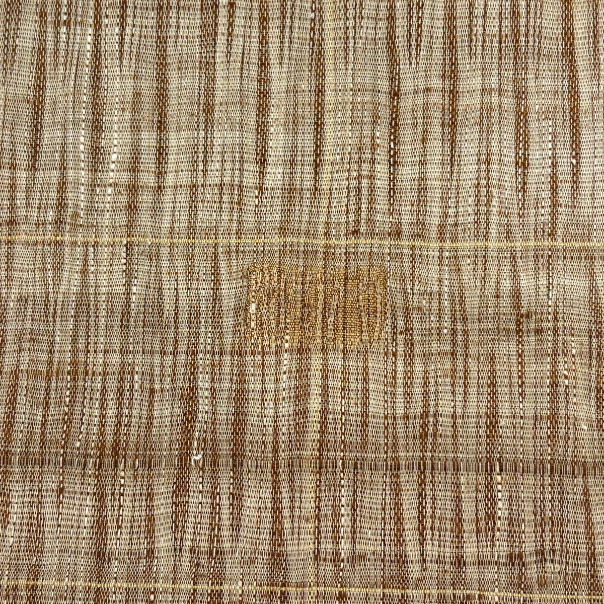 袋帯 秀品 落款あり 夏帯 葉と実 縞 金銀糸 薄茶色 お太鼓柄 正絹