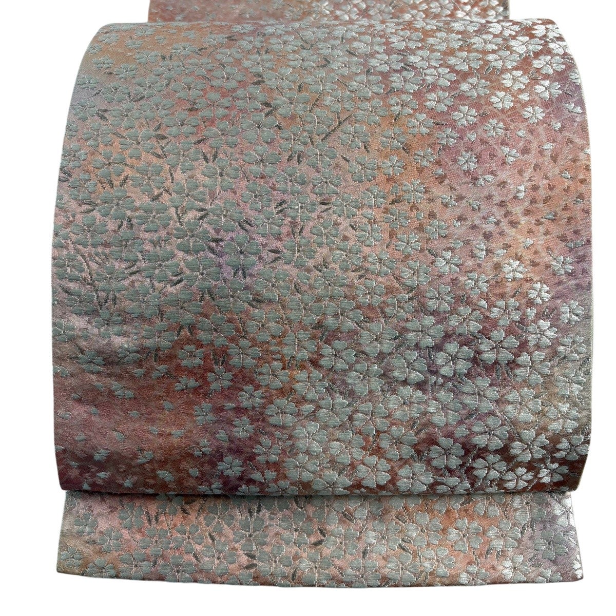 美品】 袋帯 秀品 鈴乃屋 波 草花 箔 金糸 サーモンピンク 六通 正絹