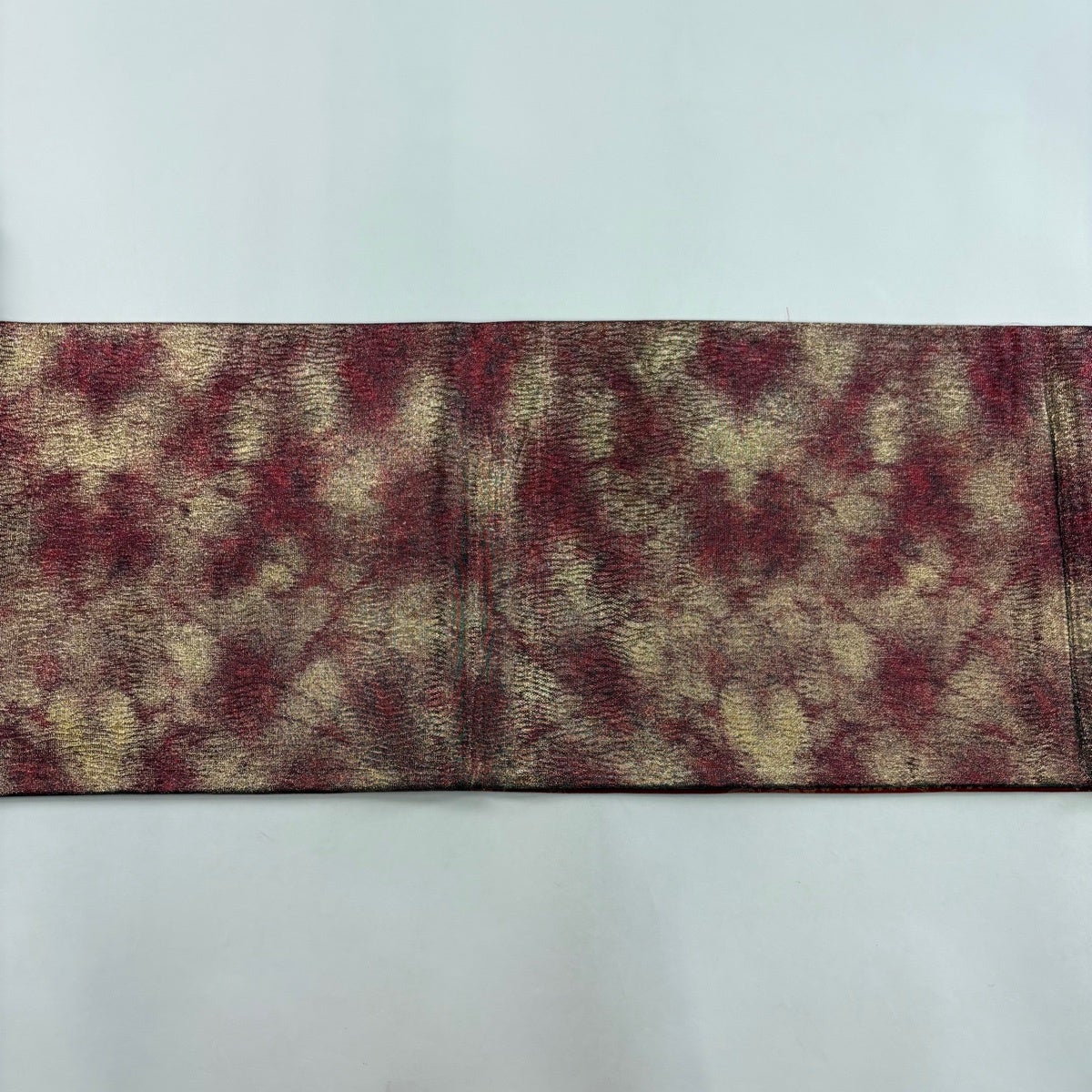 美品】 袋帯 秀品 辻が花柄 扇面 箔 金糸 茜色 六通 正絹｜中古・古着