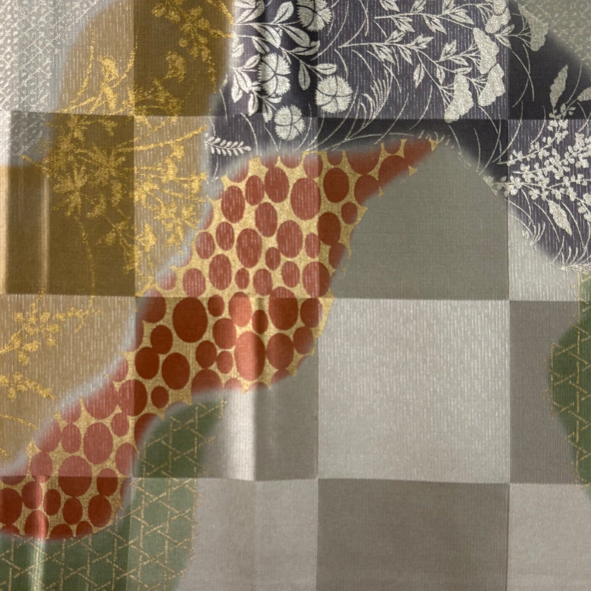 美品】 袋帯 秀品 秋草 籠目 金銀彩 銀通し 灰茶 六通 正絹｜中古