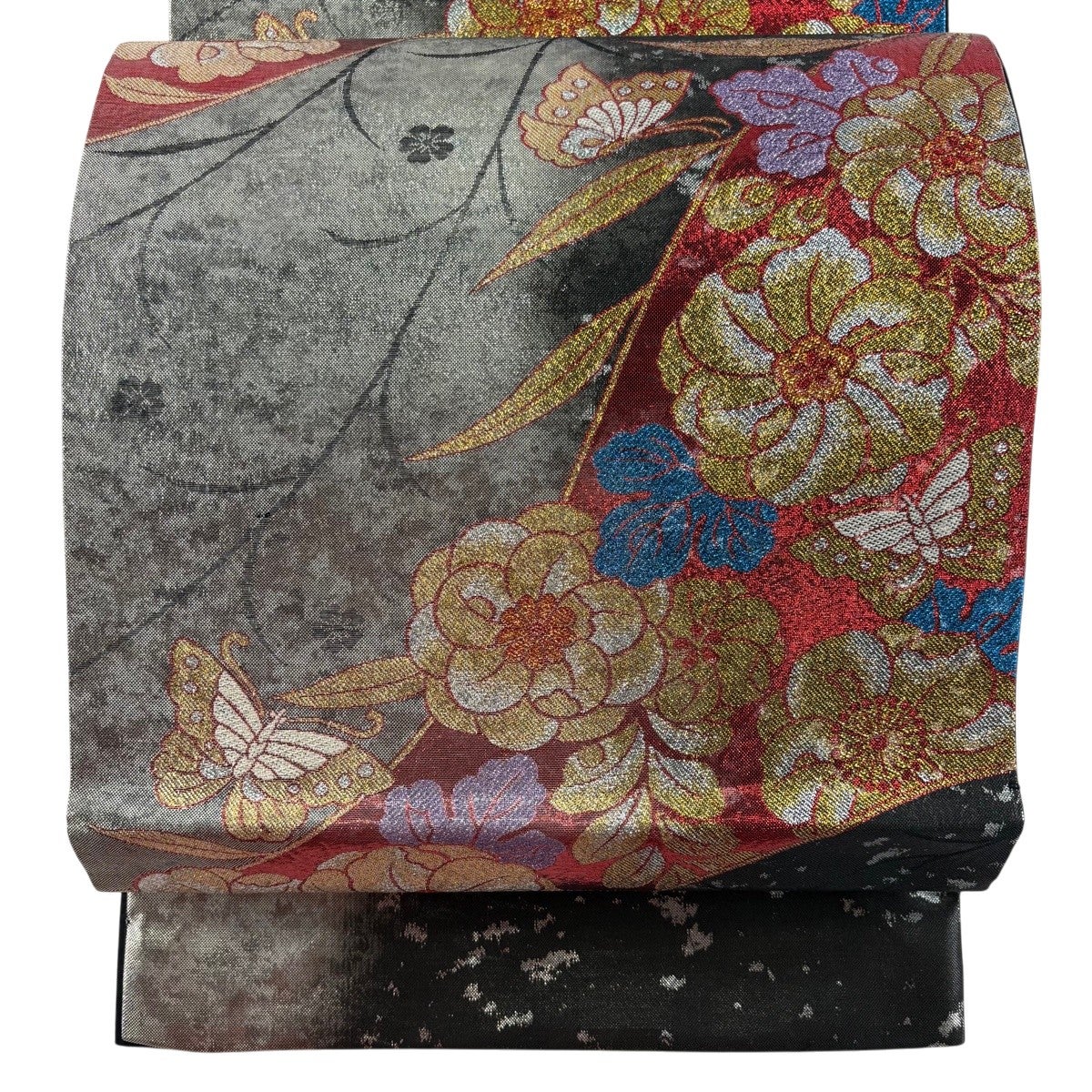 美品】 袋帯 秀品 華文 花蝶 金糸 箔 金色 六通 正絹｜中古・古着