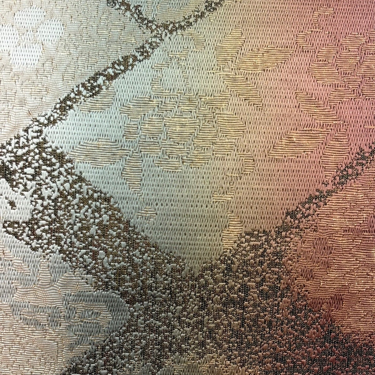美品】 袋帯 秀品 落款あり 本泥染 花唐草 幾何学模様 箔 金糸 灰紫 六