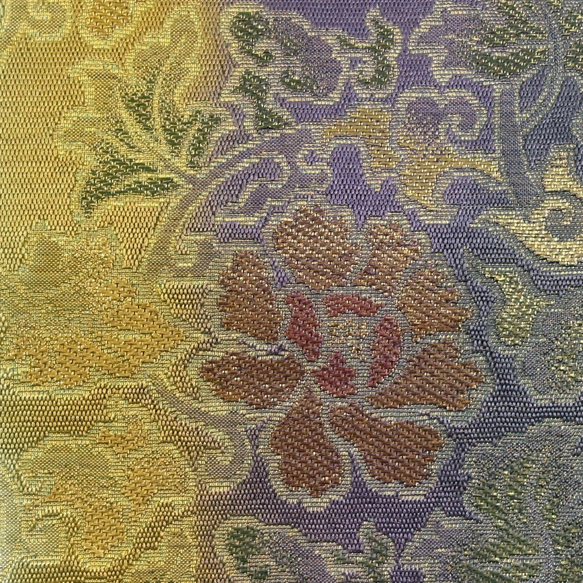在庫一掃】 【美品】 袋帯 名品 花唐草 箔 金糸＋ 濃紫 六通 正絹