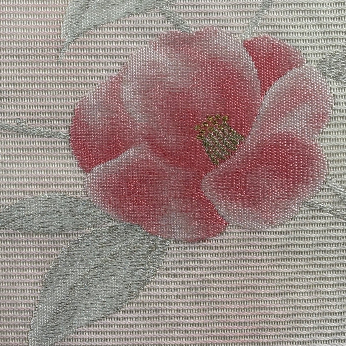 名古屋帯 優品 夏帯 絽 椿 金銀糸 ピンク 正絹｜中古・古着