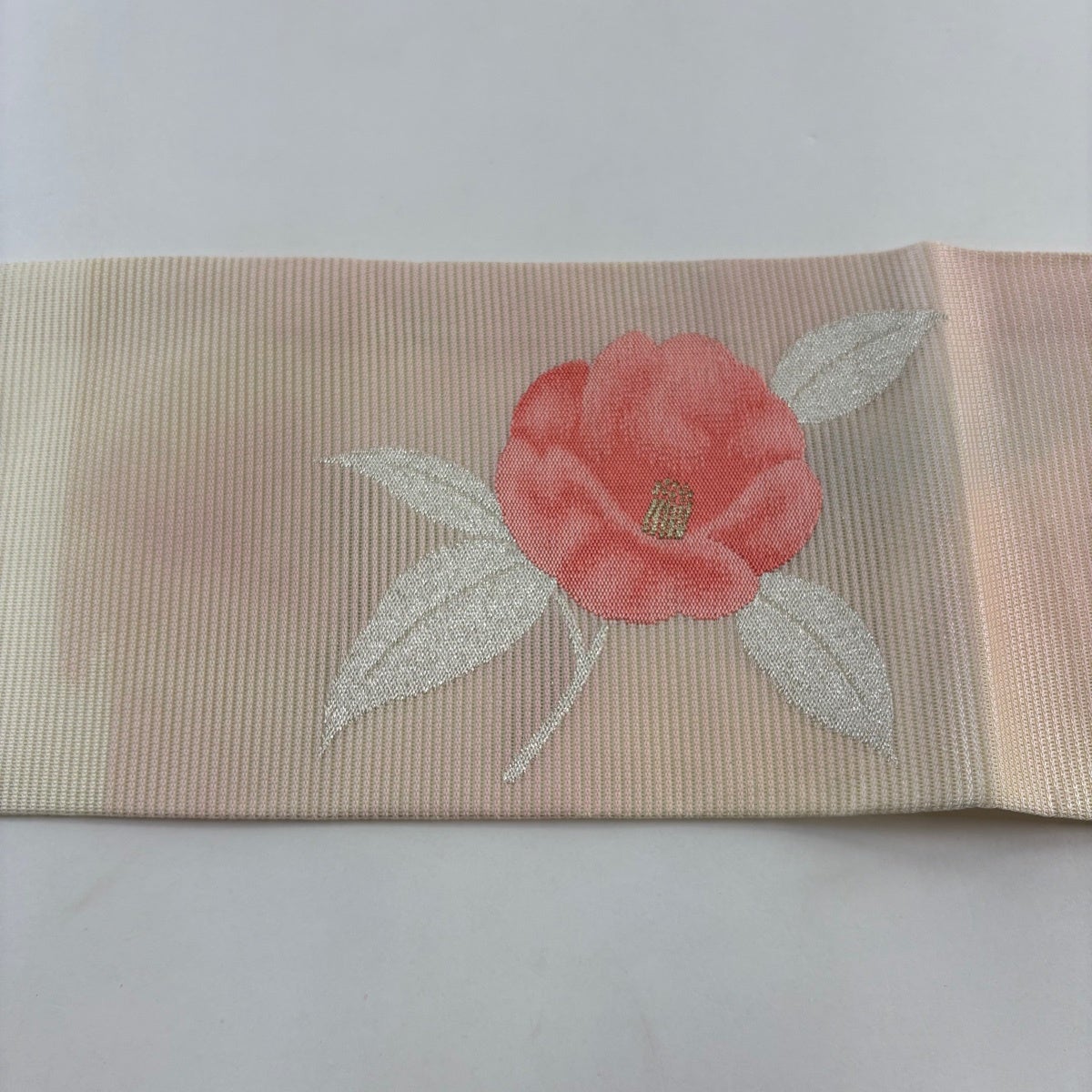 名古屋帯 優品 夏帯 絽 椿 金銀糸 ピンク 正絹｜中古・古着
